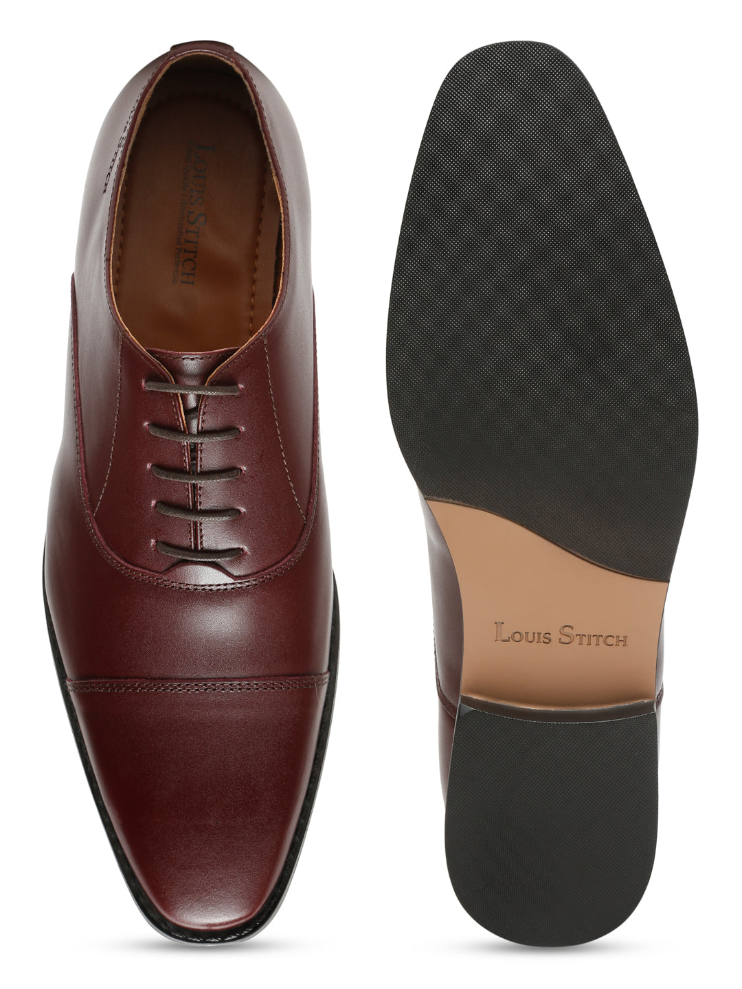 Italian Leather Cap-Toe Rosewood Shoes for Men