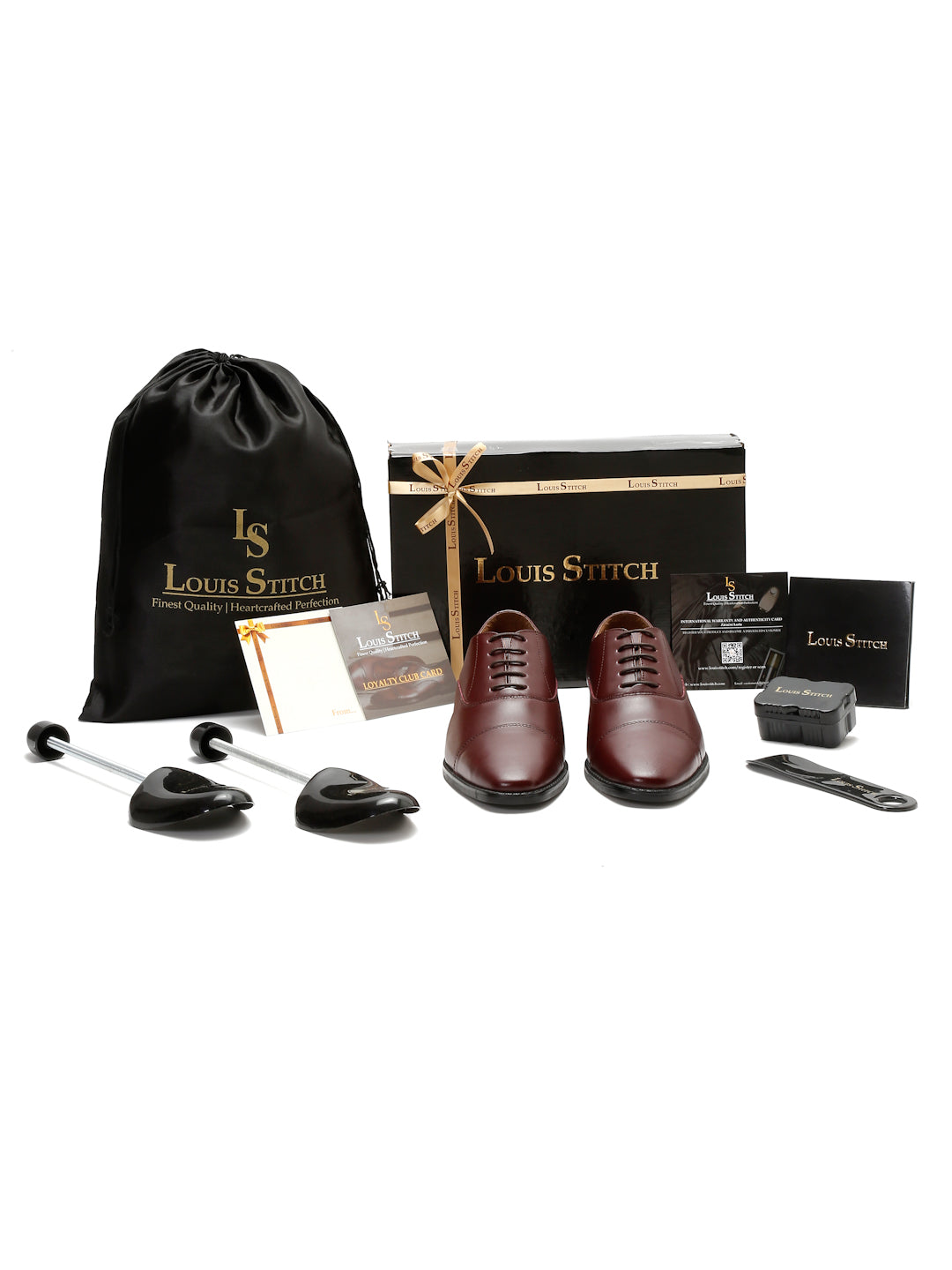 Italian Leather Cap-Toe Rosewood Shoes for Men