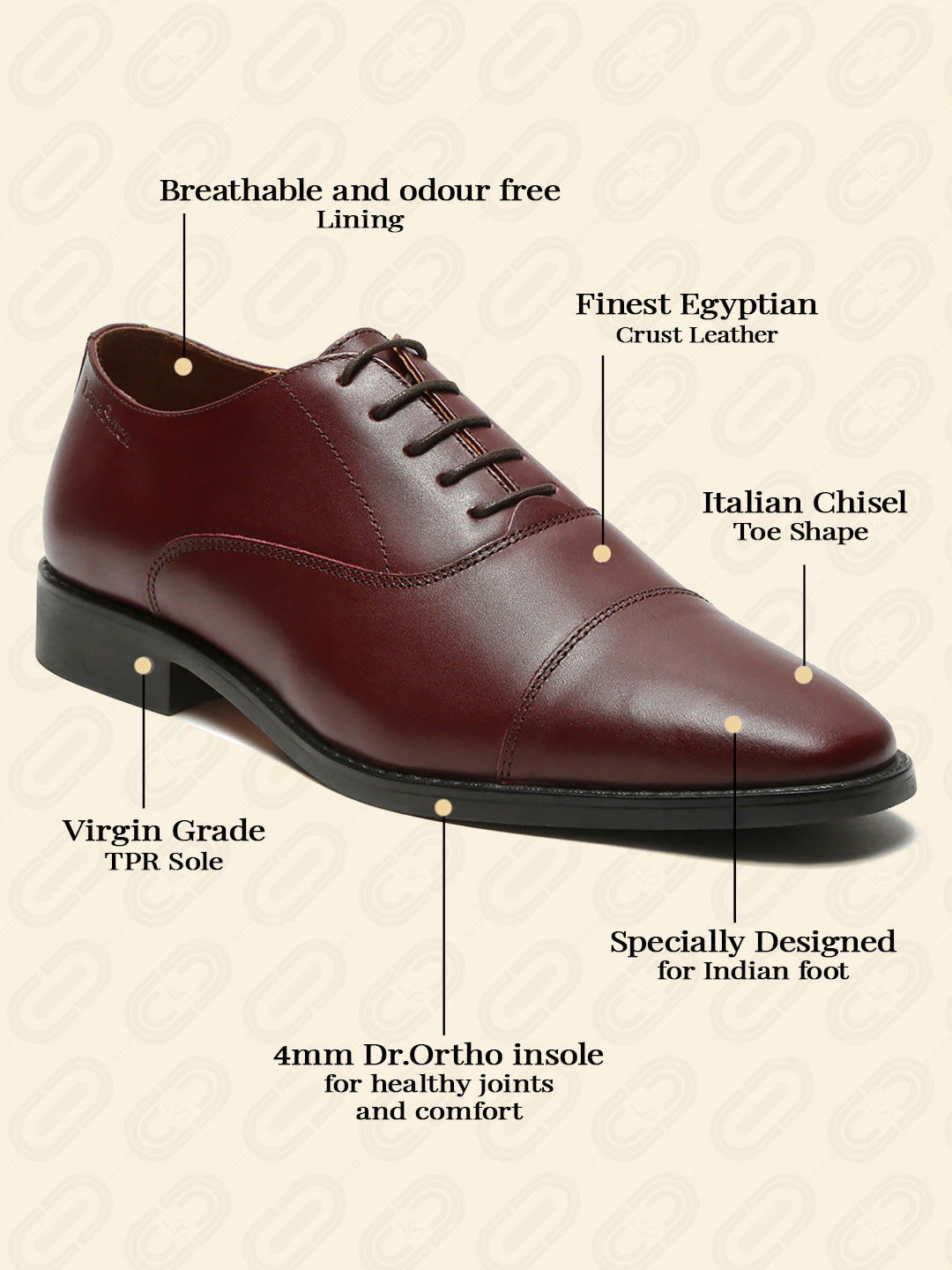 Italian Crust Leather Derby Rosewood Shoes for Men