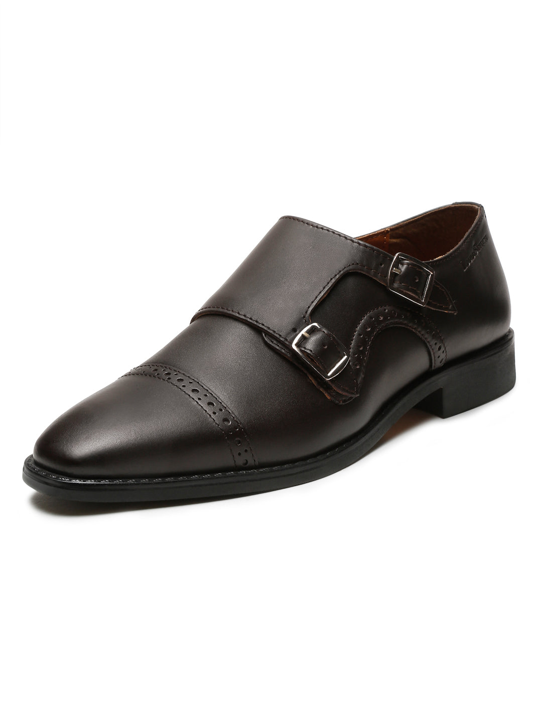 Italian Leather Double Monk Strap Brunette Brown Shoes for Men