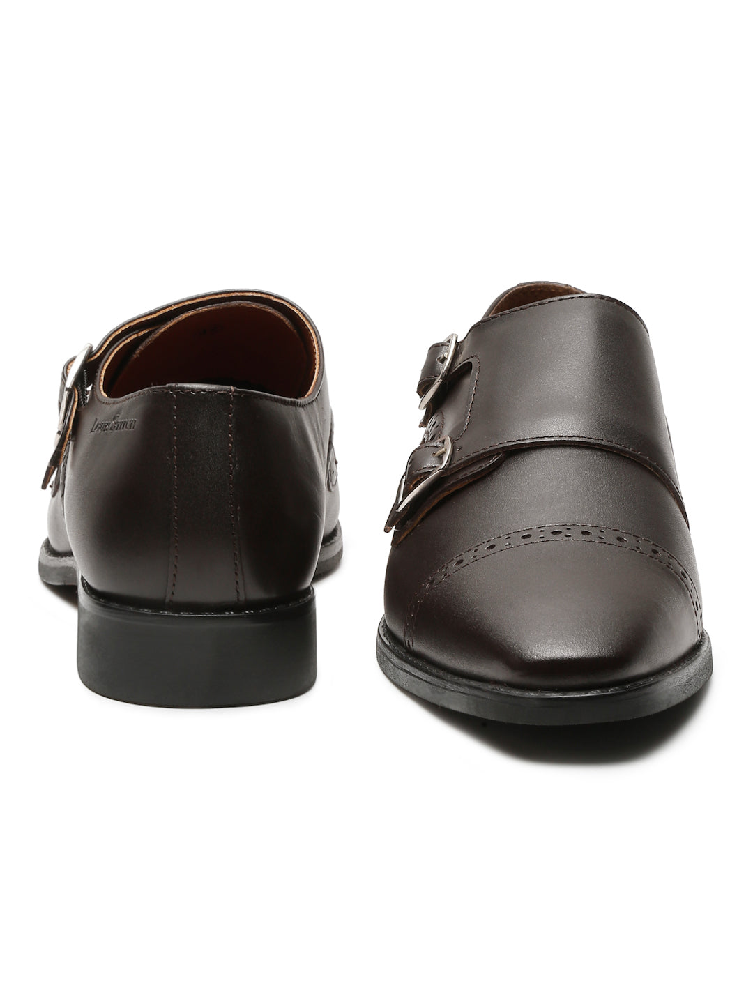 Italian Leather Double Monk Strap Brunette Brown Shoes for Men