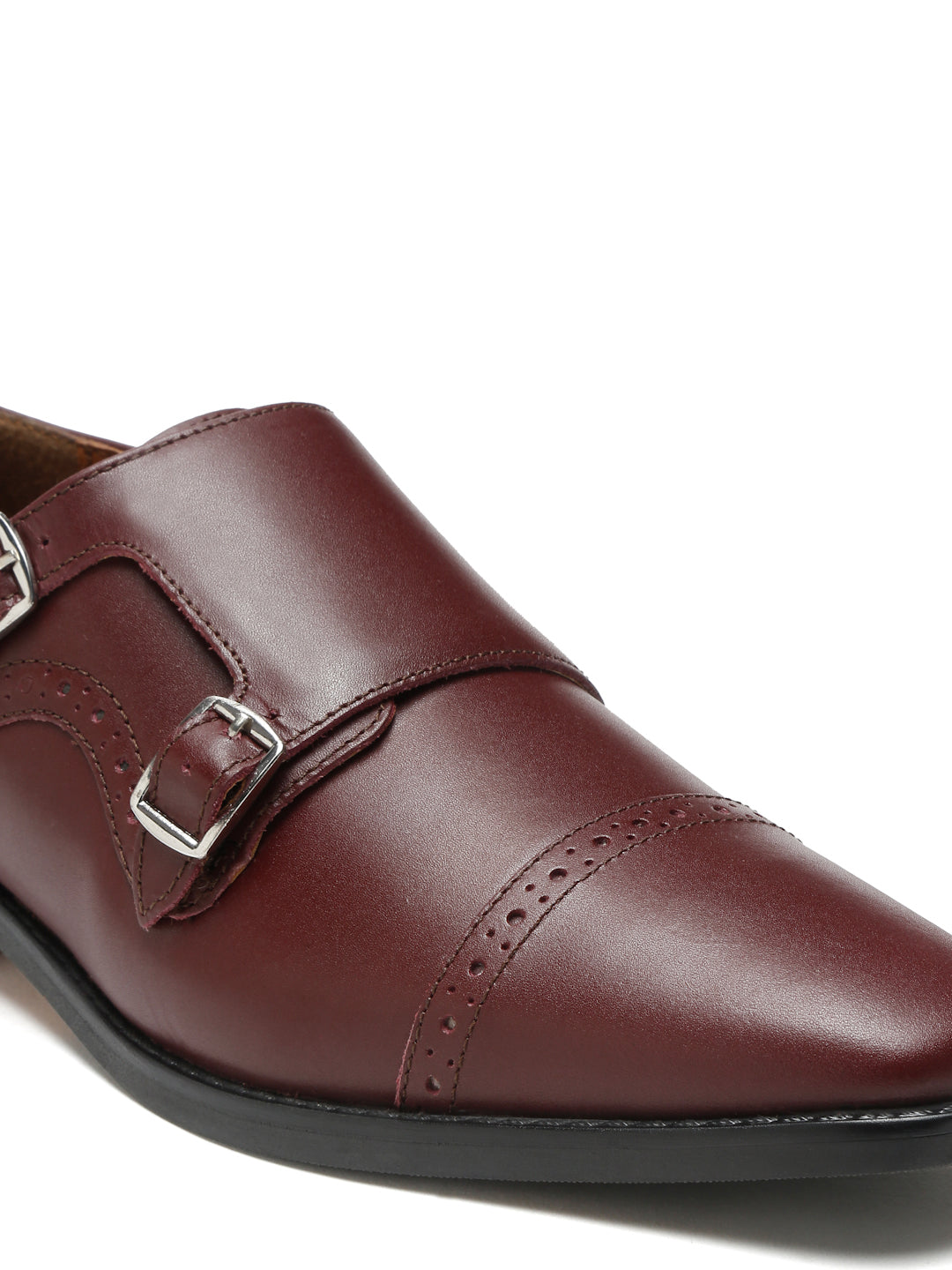 Italian Leather Double Monk Strap Rosewood Shoes for Men