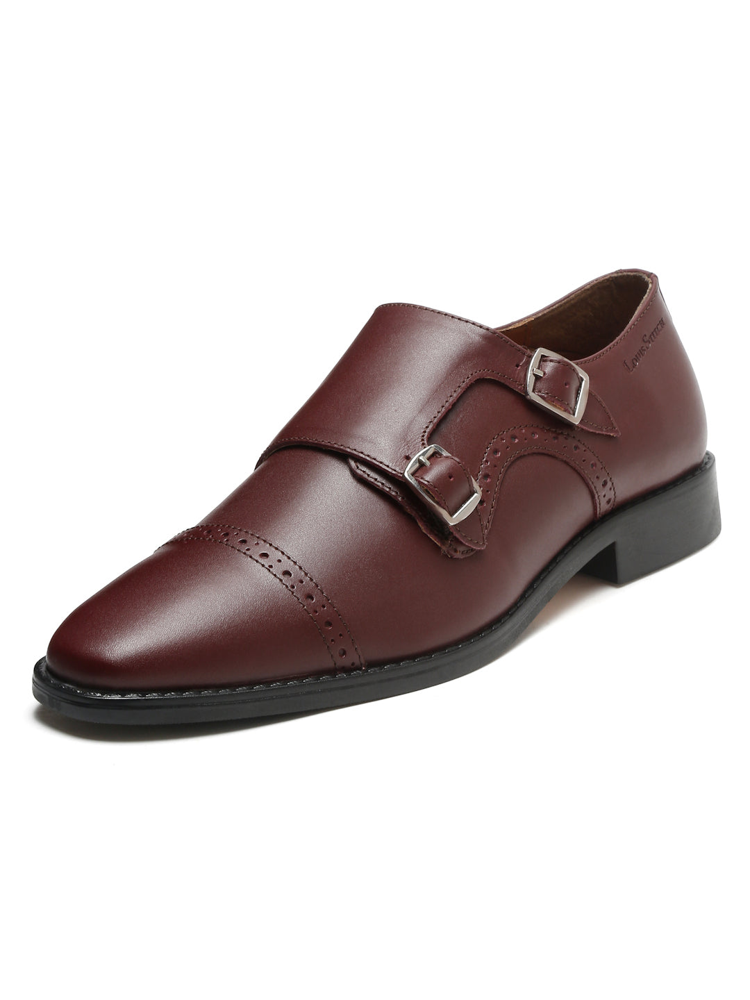 Italian Leather Double Monk Strap Rosewood Shoes for Men