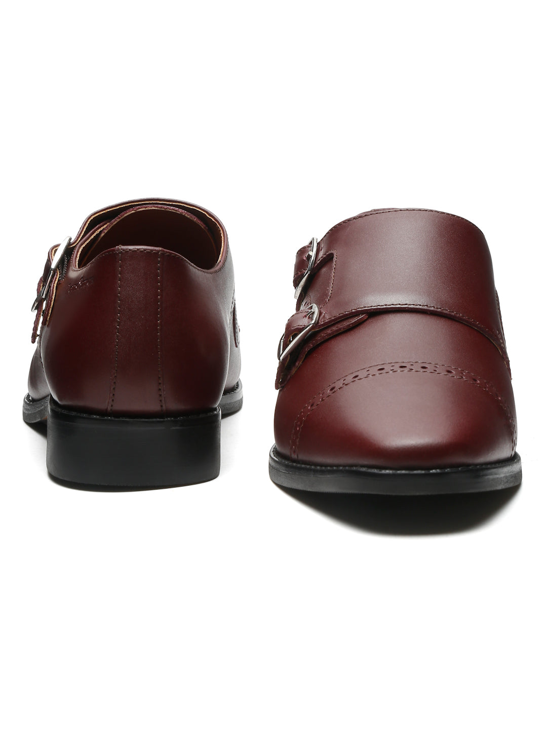 Italian Leather Double Monk Strap Rosewood Shoes for Men