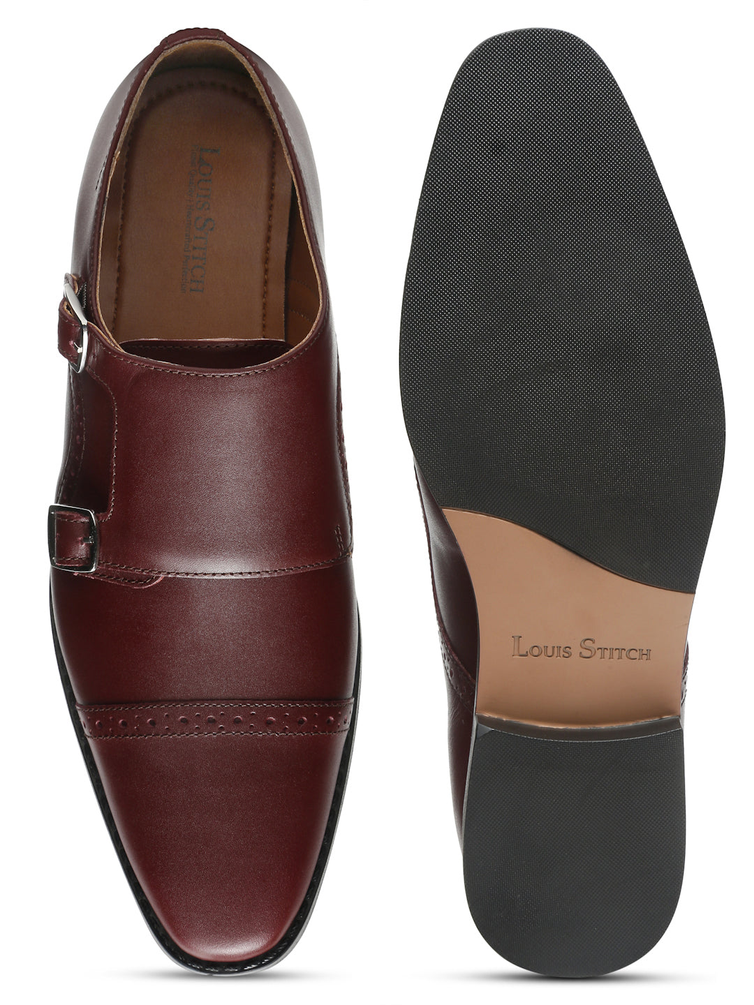 Italian Leather Double Monk Strap Rosewood Shoes for Men