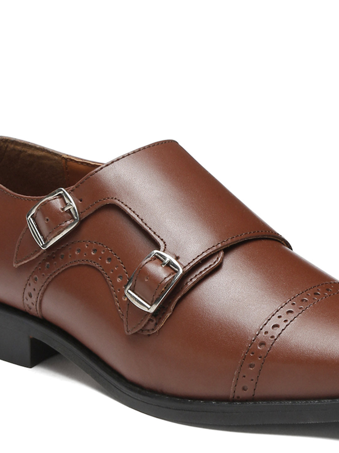 Italian Leather Double Monk Strap Russet Tan Shoes for Men