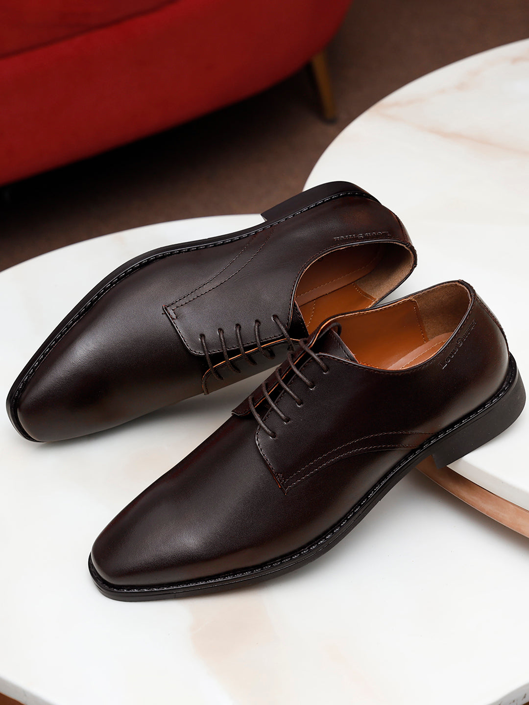 Italian Leather Derby Brunette Brown Shoes for Men