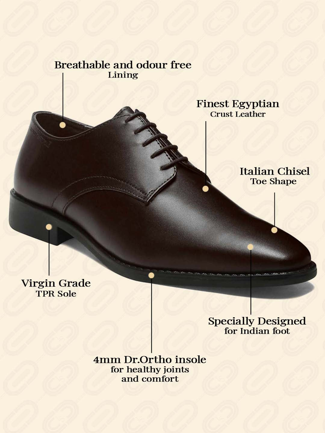 Italian Leather Derby Brunette Brown Shoes for Men