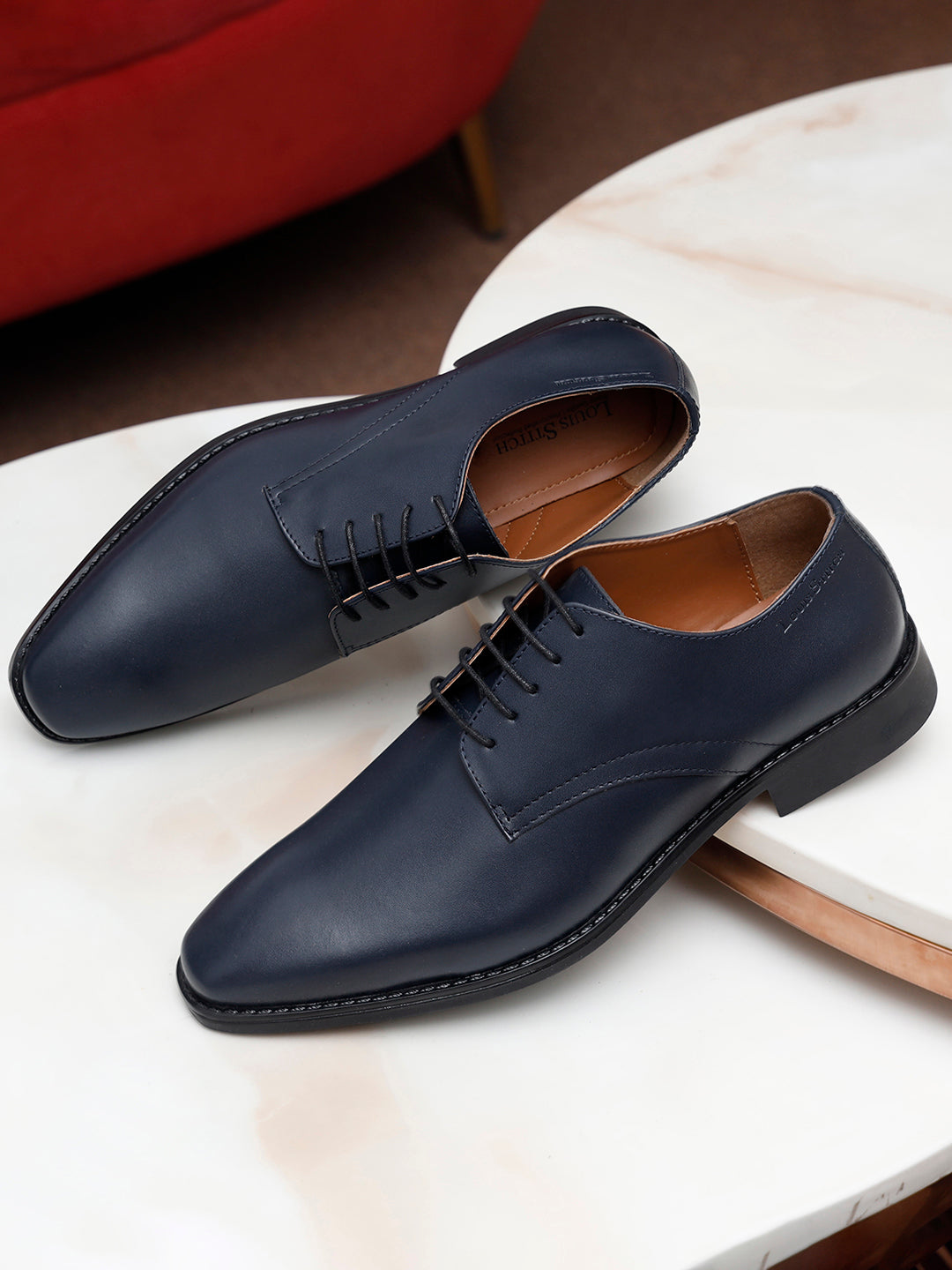 Italian Leather Derby Prussian Blue Shoes for Men