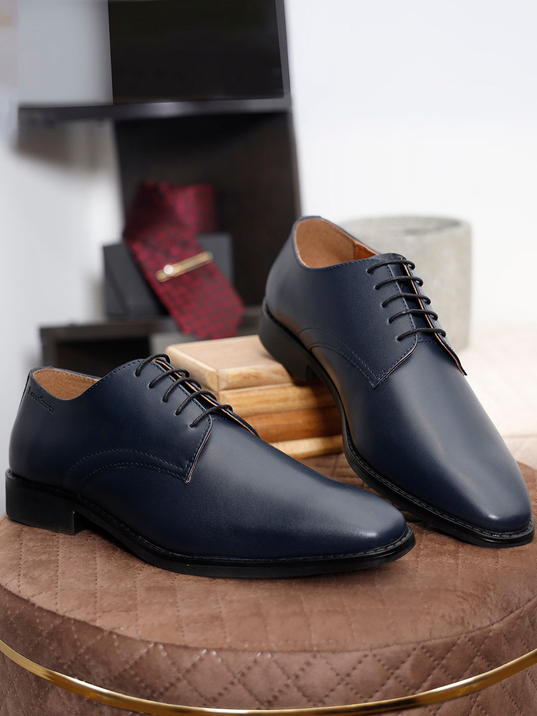 Italian Leather Derby Prussian Blue Shoes for Men