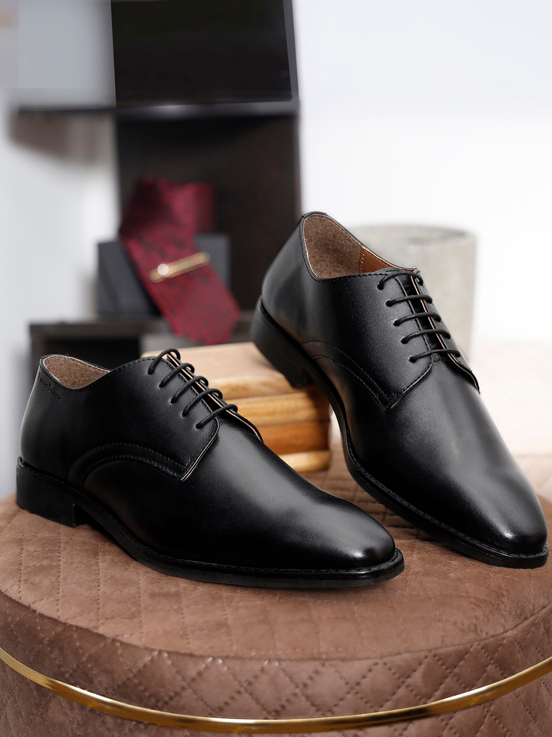 Italian Leather Derby Jet Black Shoes for Men