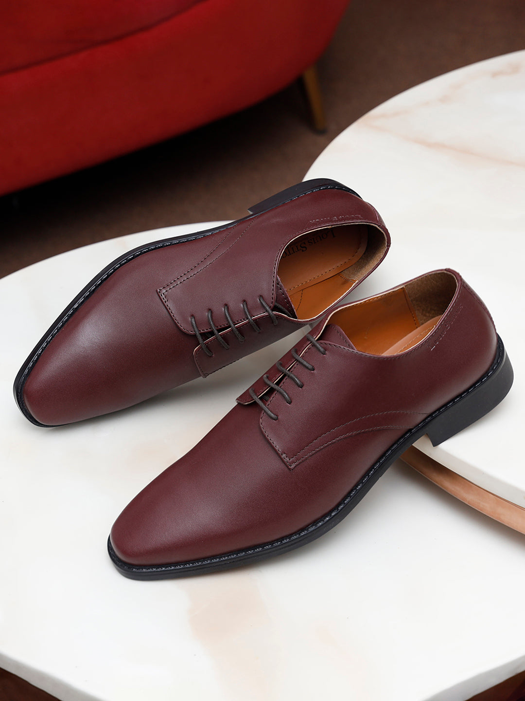 Italian Leather Derby Rosewood Shoes for Men