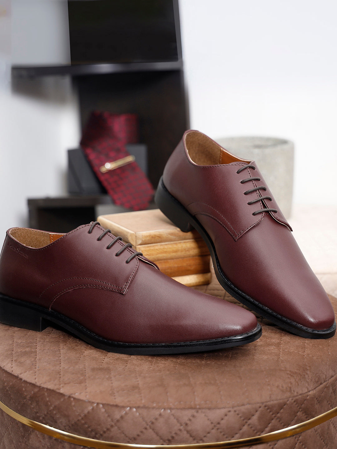 Italian Leather Derby Rosewood Shoes for Men