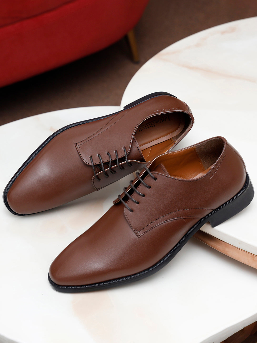 Italian Leather Derby Russet Tan Shoes for Men