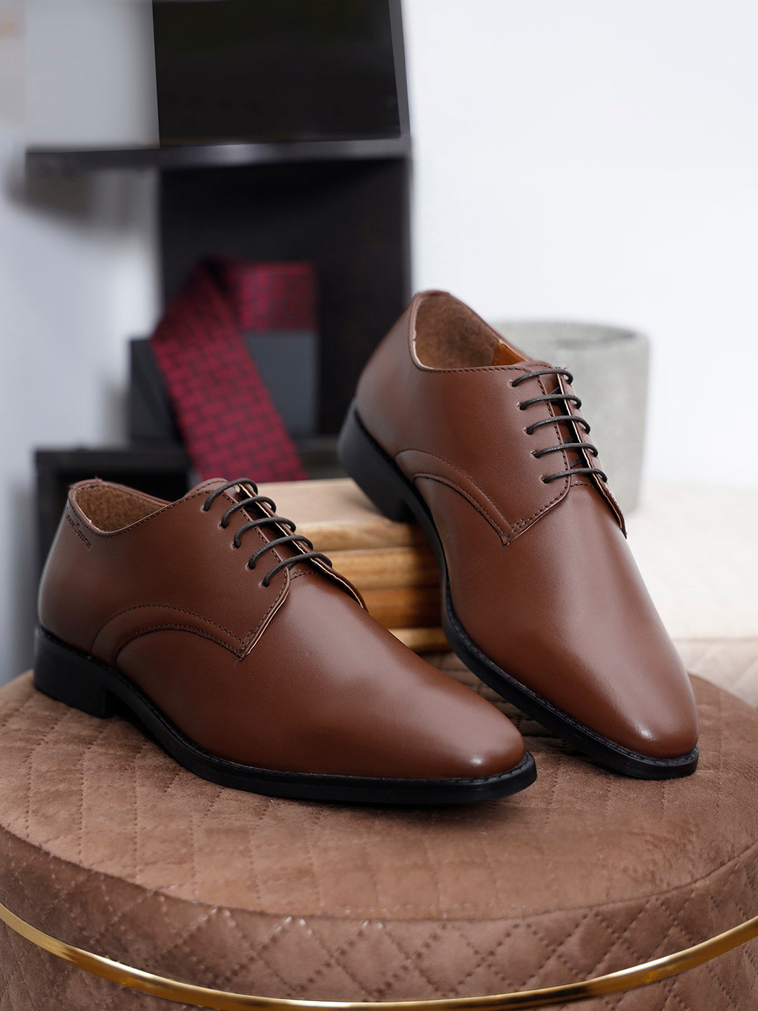 Italian Leather Derby Russet Tan Shoes for Men