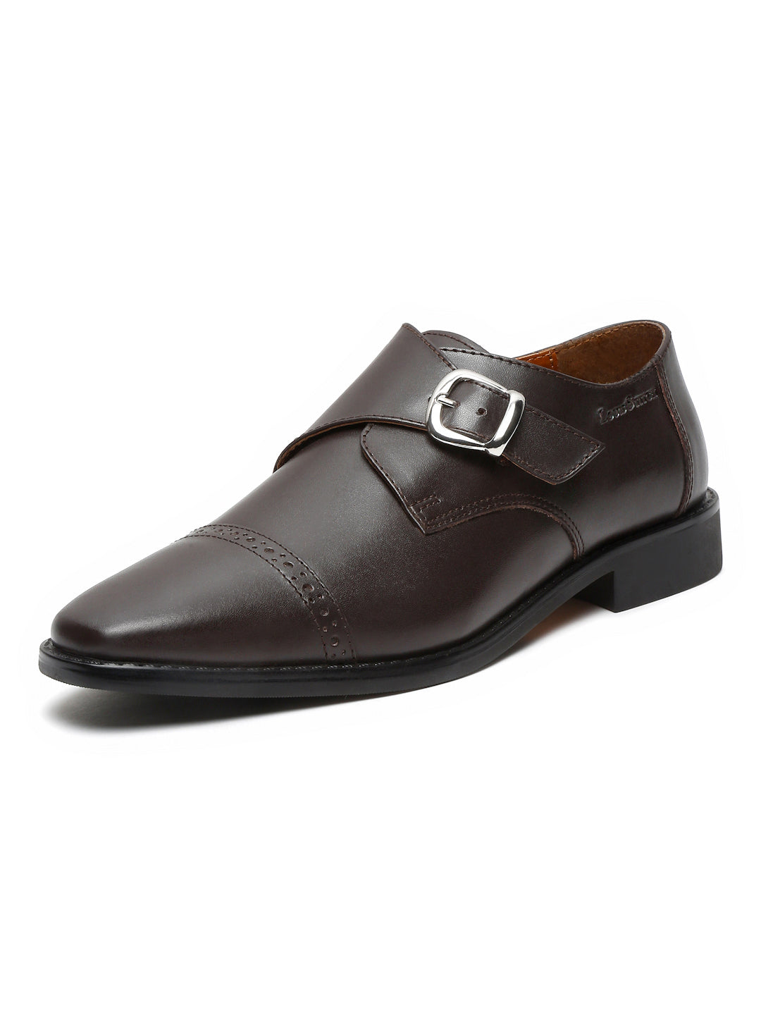 Italian Leather Single Monk Strap Brunette Brown Shoes for Men