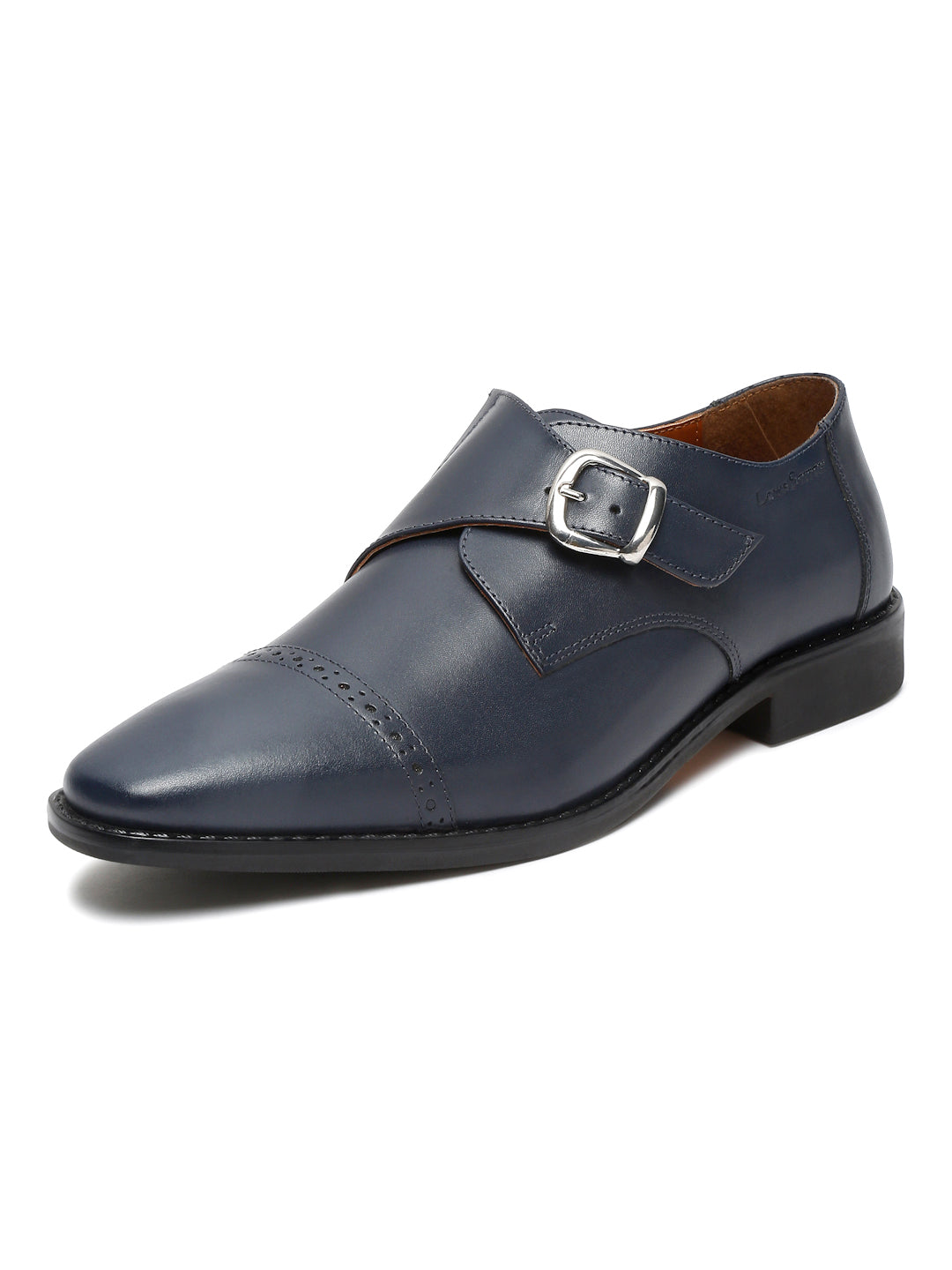 Italian Leather Single Monk Strap Prussian Blue Shoes for Men