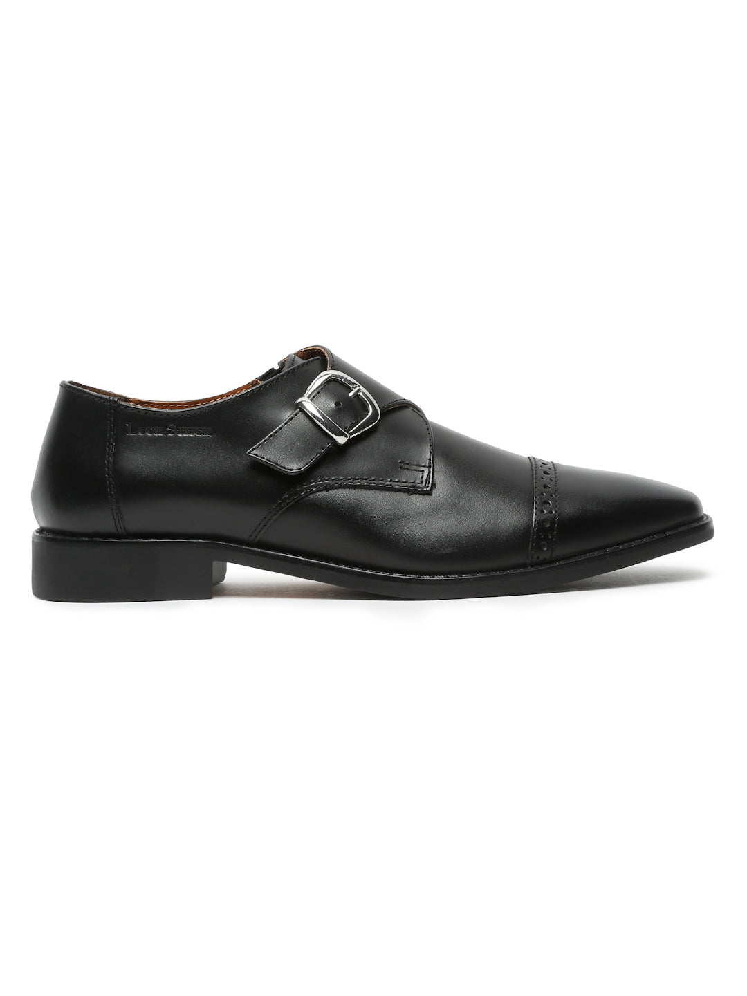 Italian Leather Single Monk Strap Jet Black Shoes for Men