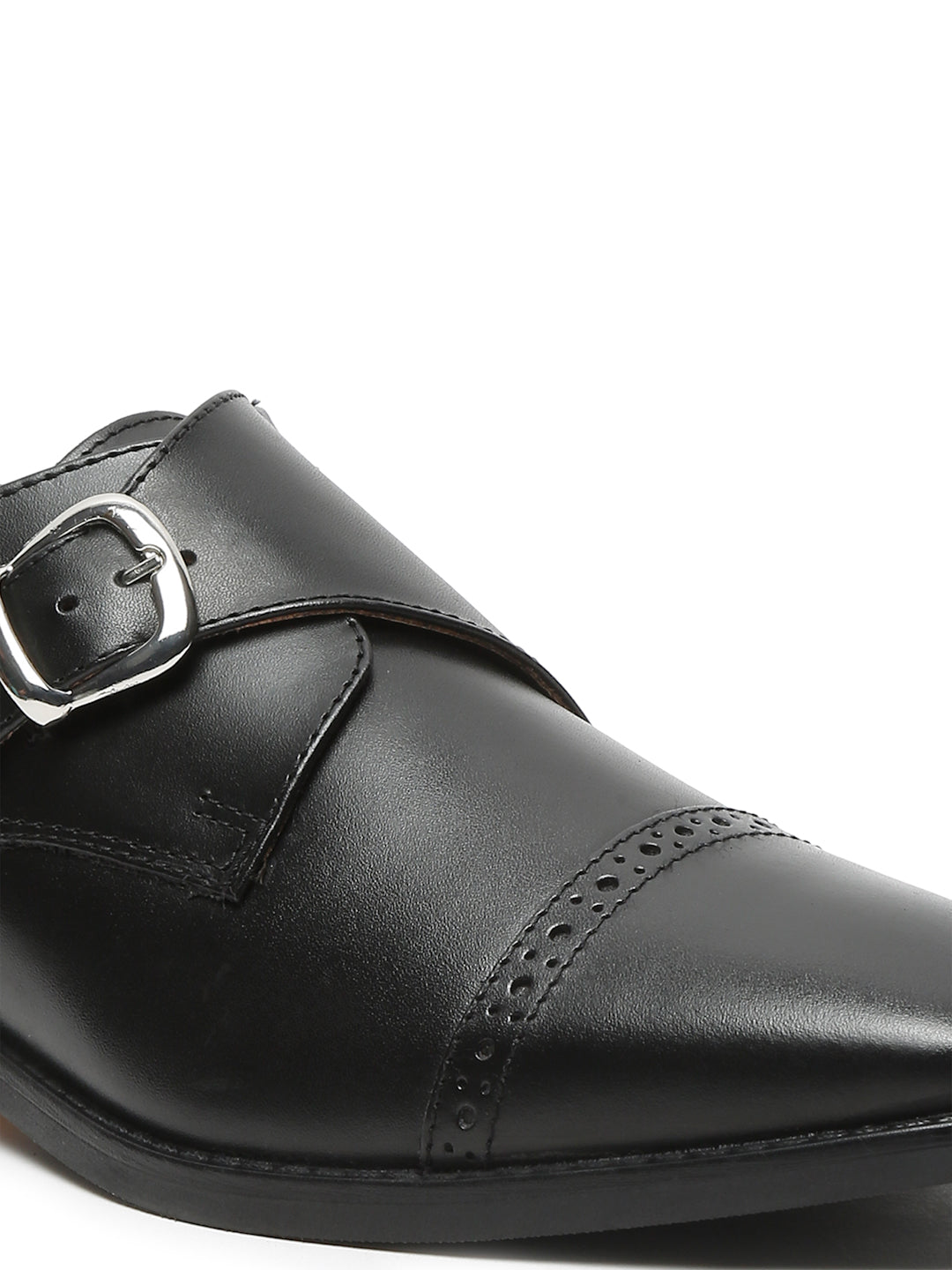 Italian Leather Single Monk Strap Jet Black Shoes for Men