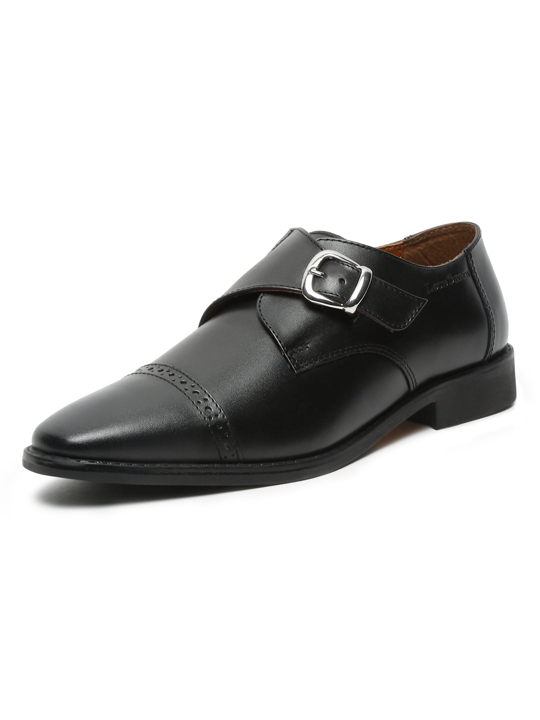 Italian Leather Single Monk Strap Jet Black Shoes for Men