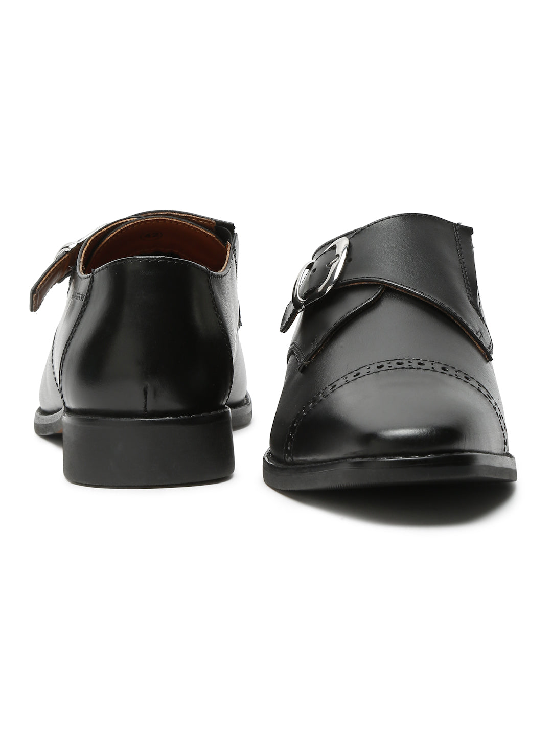 Italian Leather Single Monk Strap Jet Black Shoes for Men