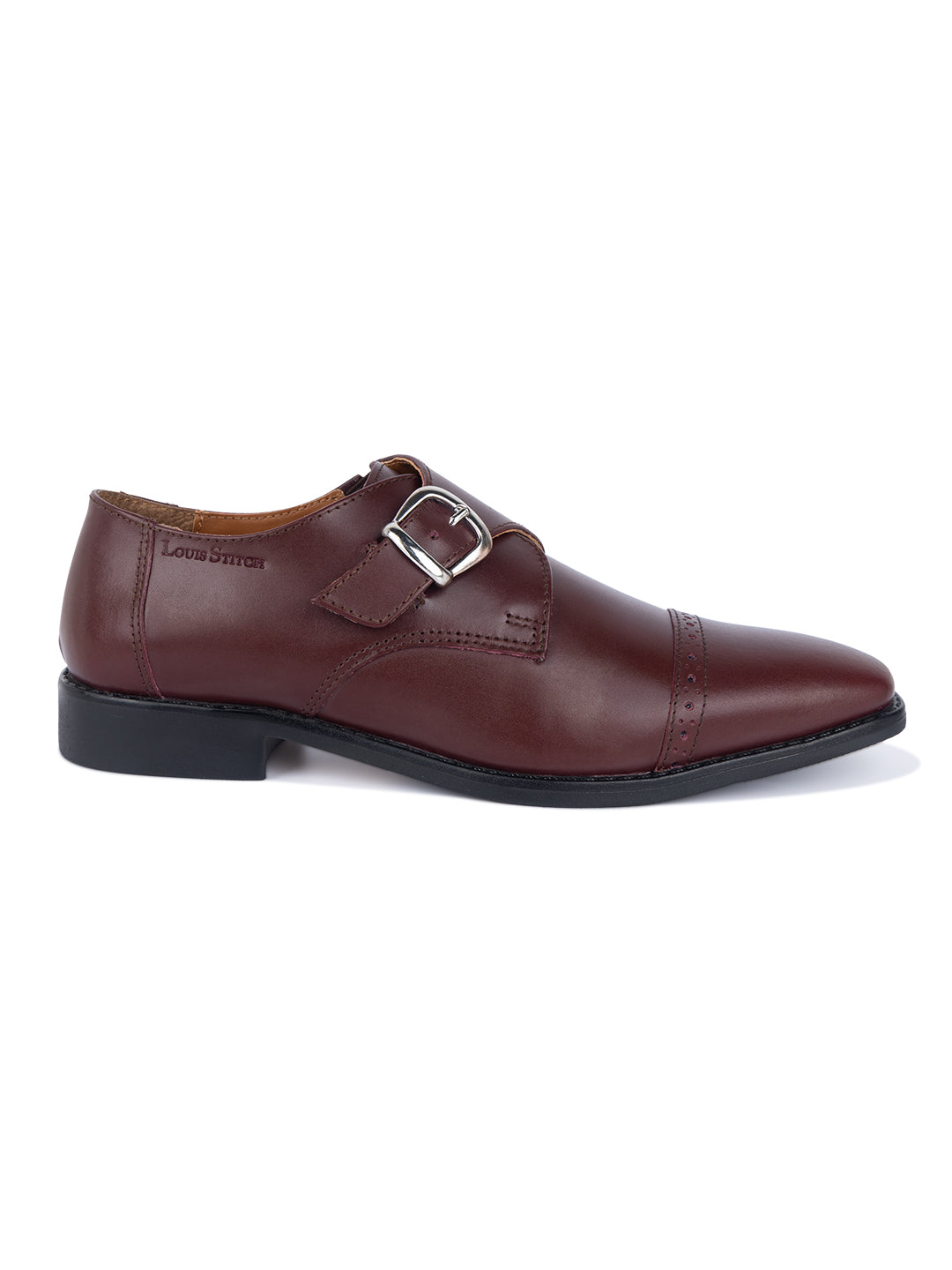 Italian Leather Single Monk Strap Rosewood Shoes for Men