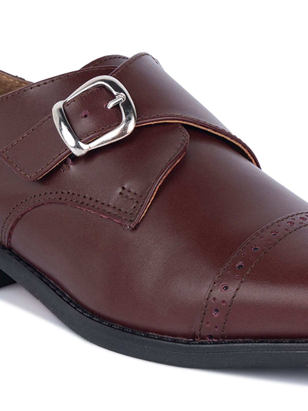 Italian Leather Single Monk Strap Rosewood Shoes for Men