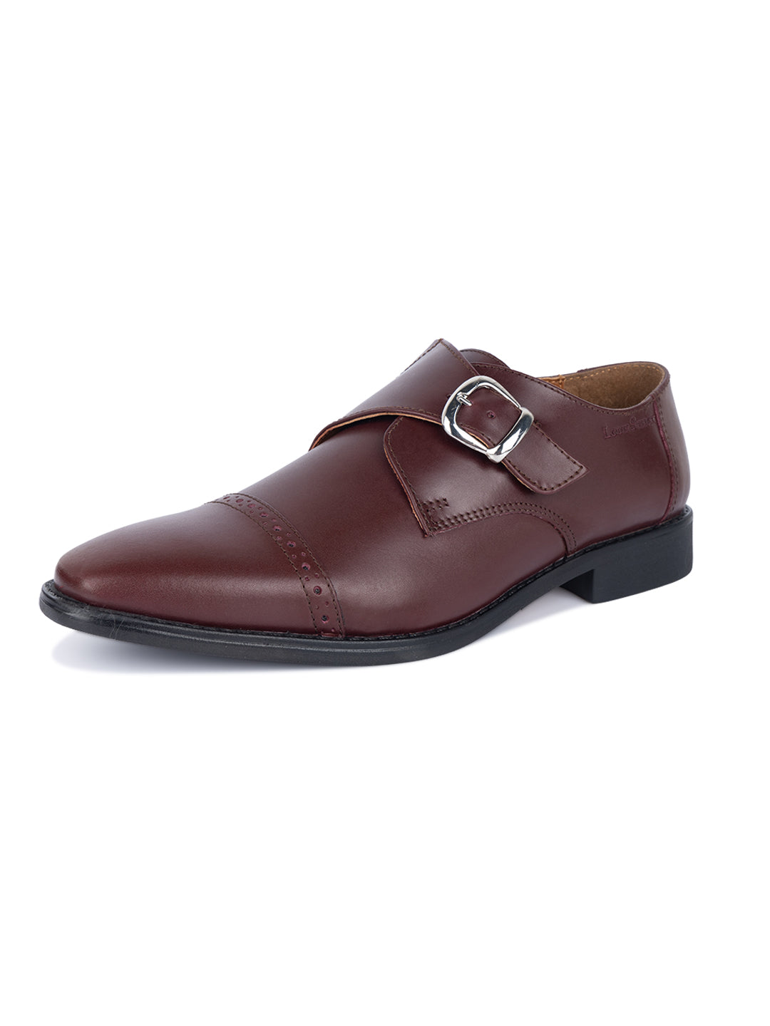 Italian Leather Single Monk Strap Rosewood Shoes for Men