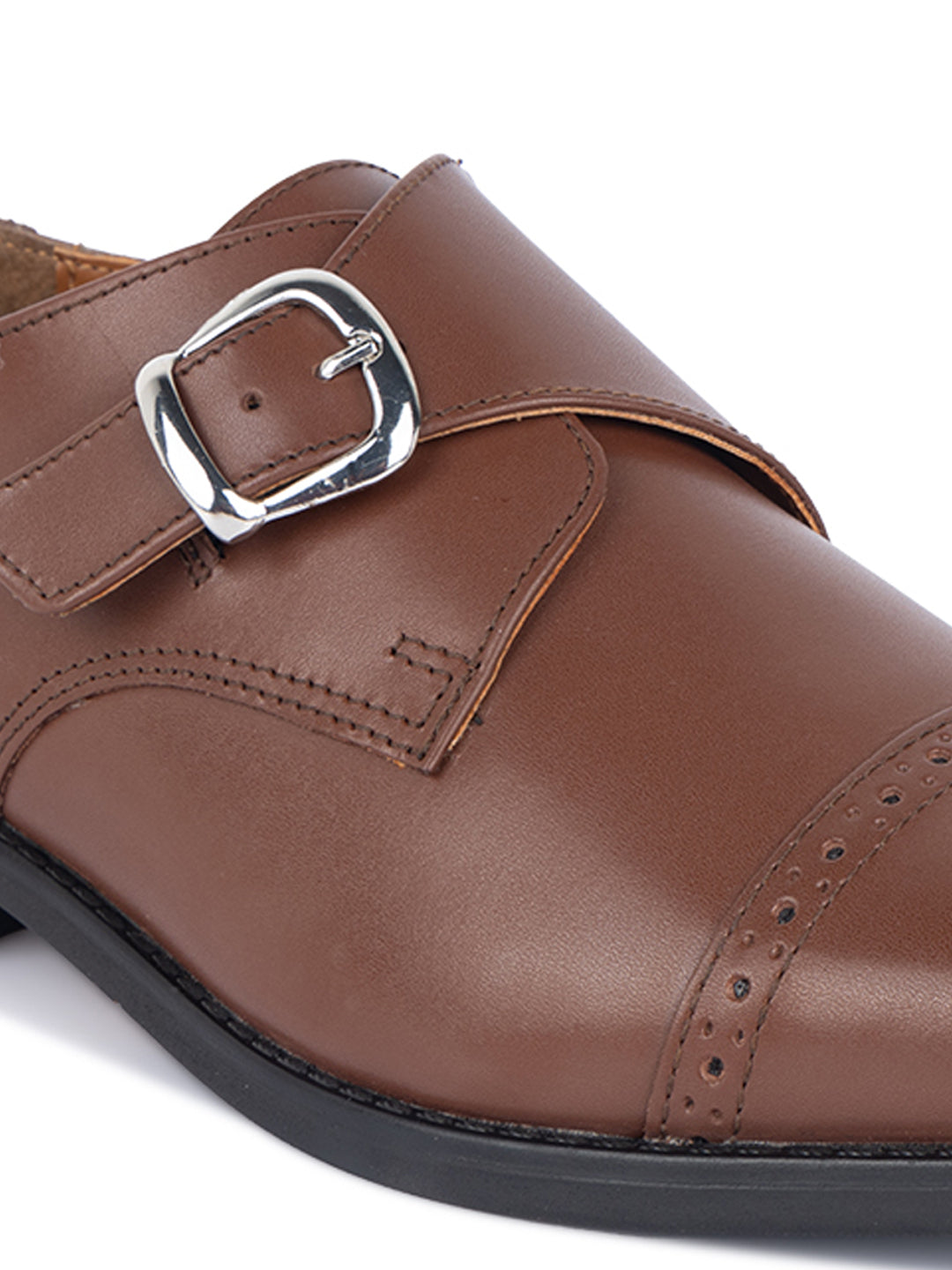 Italian Leather Single Monk Strap Russet Tan Shoes for Men