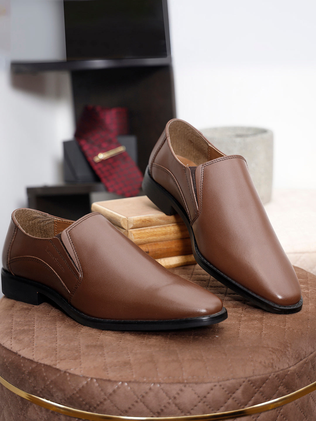 Handmade Italian Leather Formal Slipons Russet Tan Shoes for Men