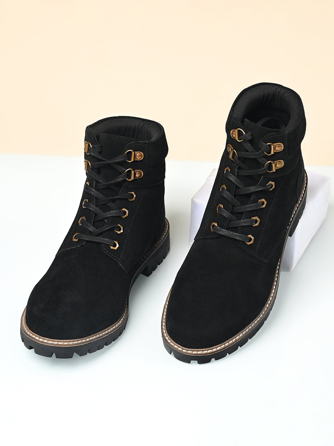 Jet Black High Ankle Suede Leather Chukka Boots for Men