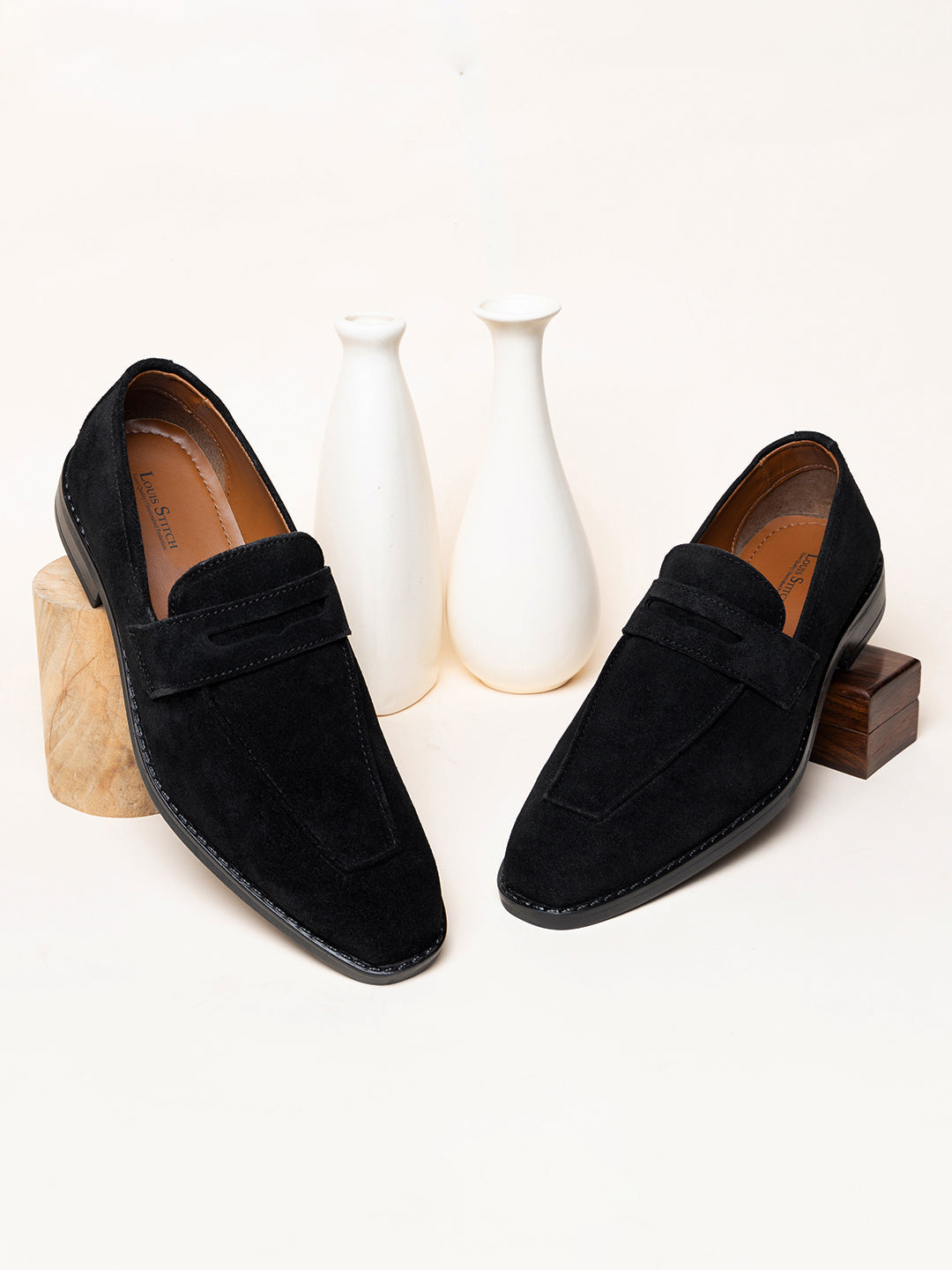 Jet Black Italian Suede Leather Moccasin Shoes 