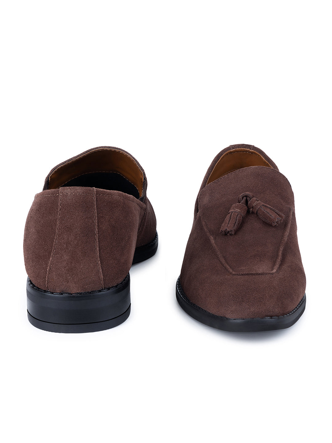 Brunette Brown Italian Suede Leather Tassel Moccasin Shoes