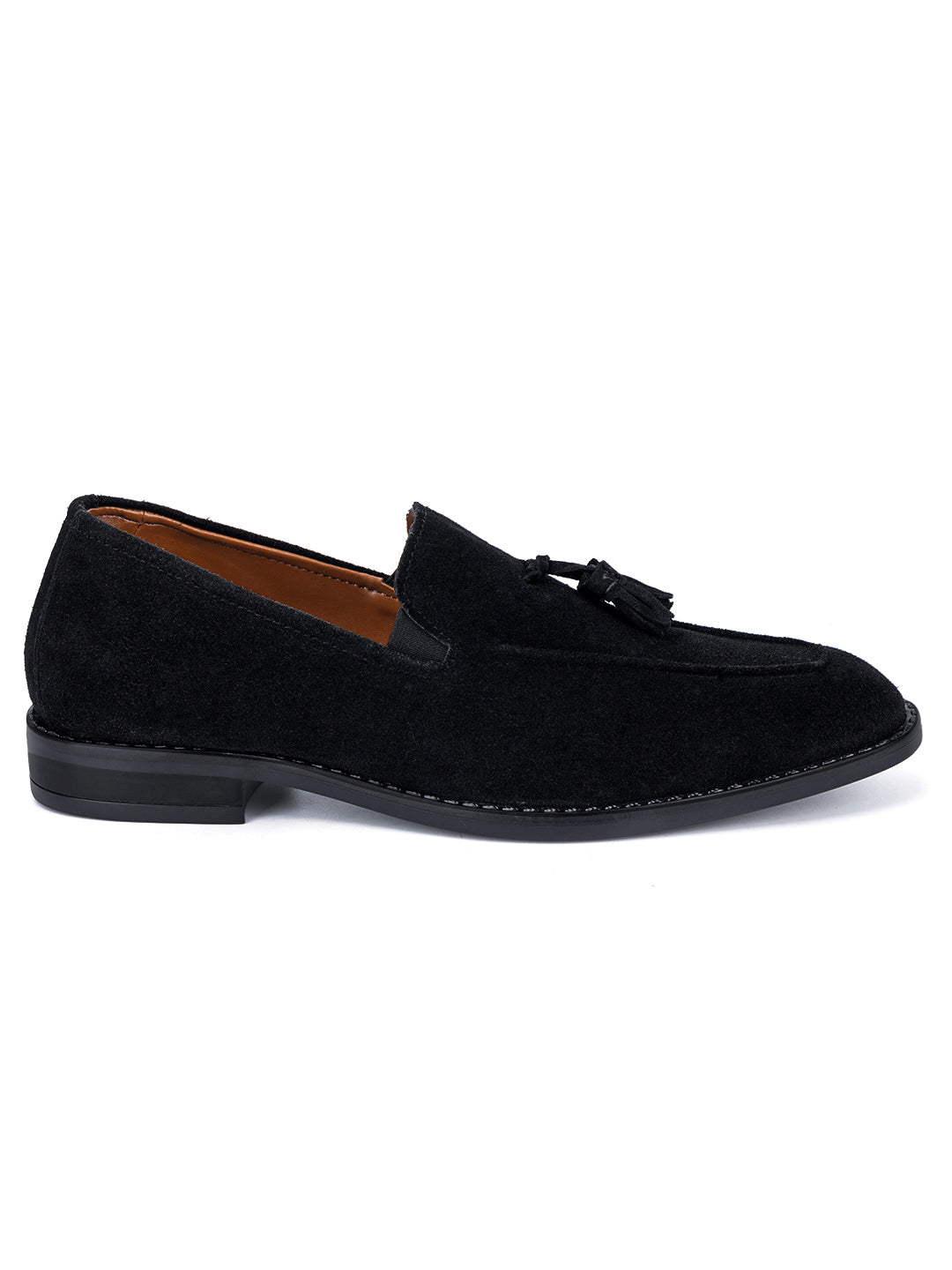 Jet Black Italian Suede Leather Tassel Moccasin Shoes