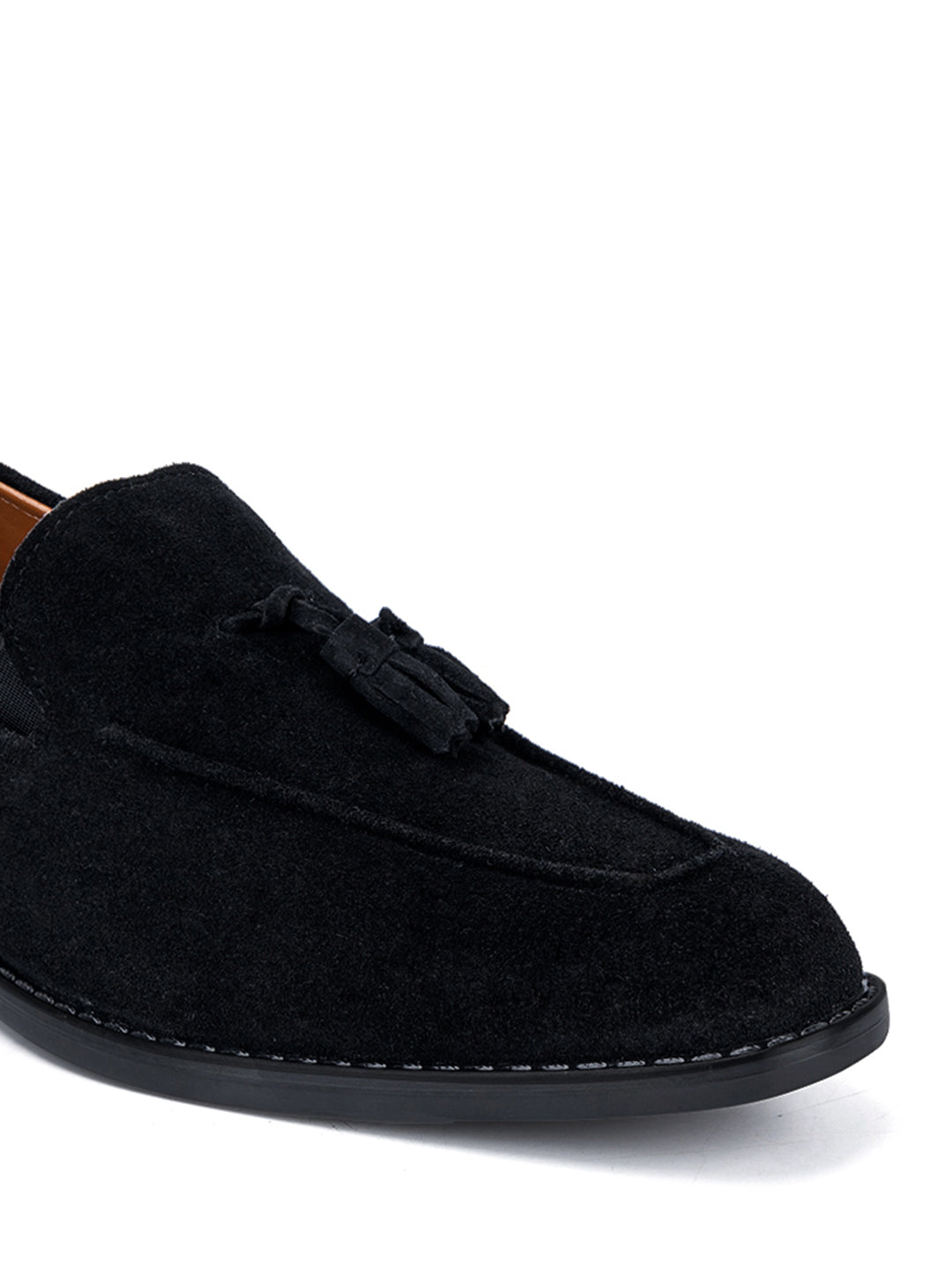 Jet Black Italian Suede Leather Tassel Moccasin Shoes