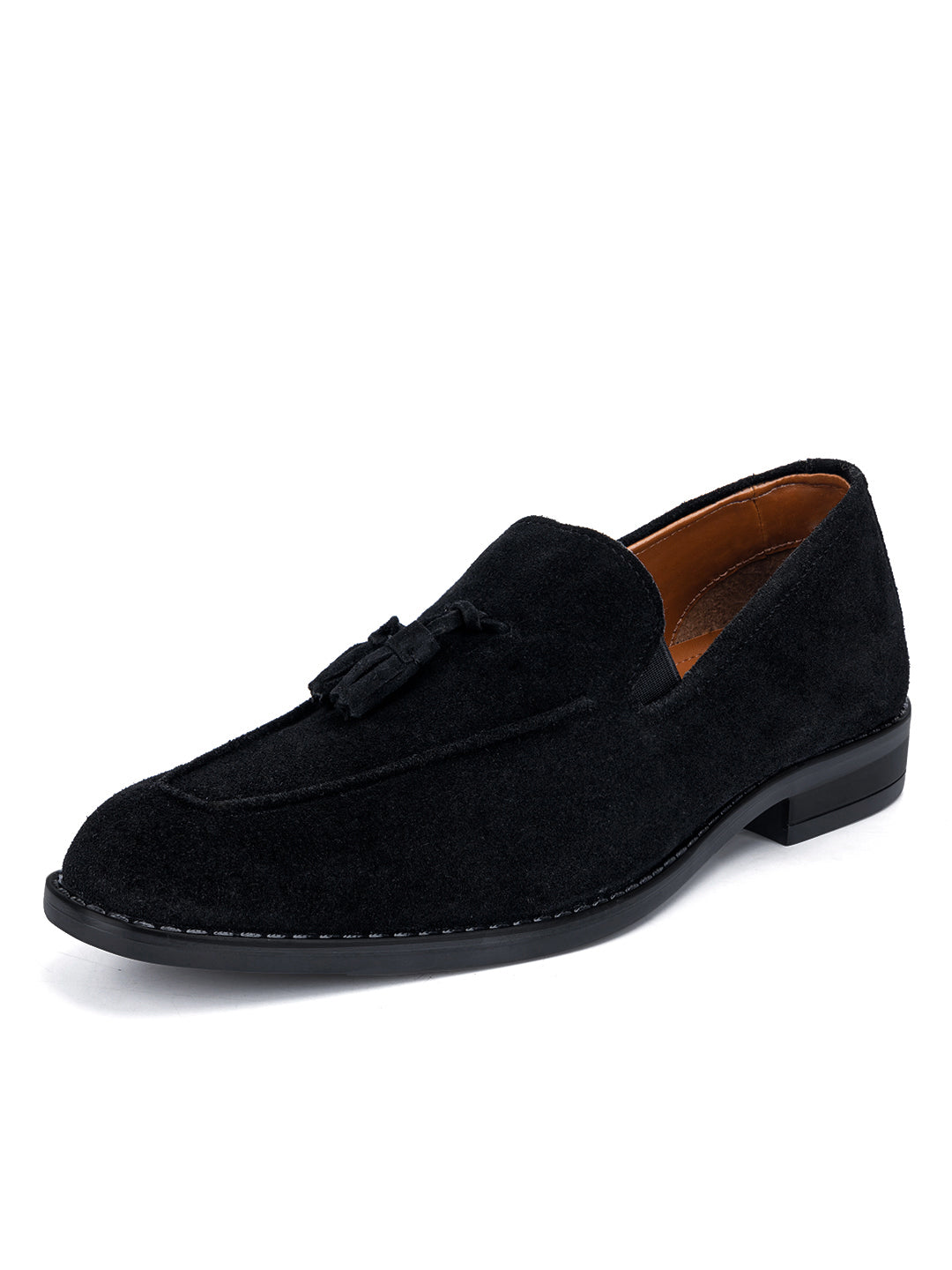 Jet Black Italian Suede Leather Tassel Moccasin Shoes