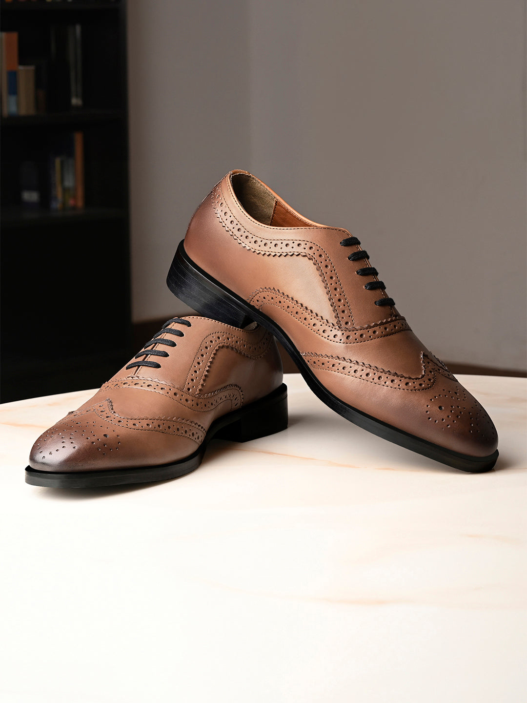 Tan Brogue Style Comfortable Laceups for Men