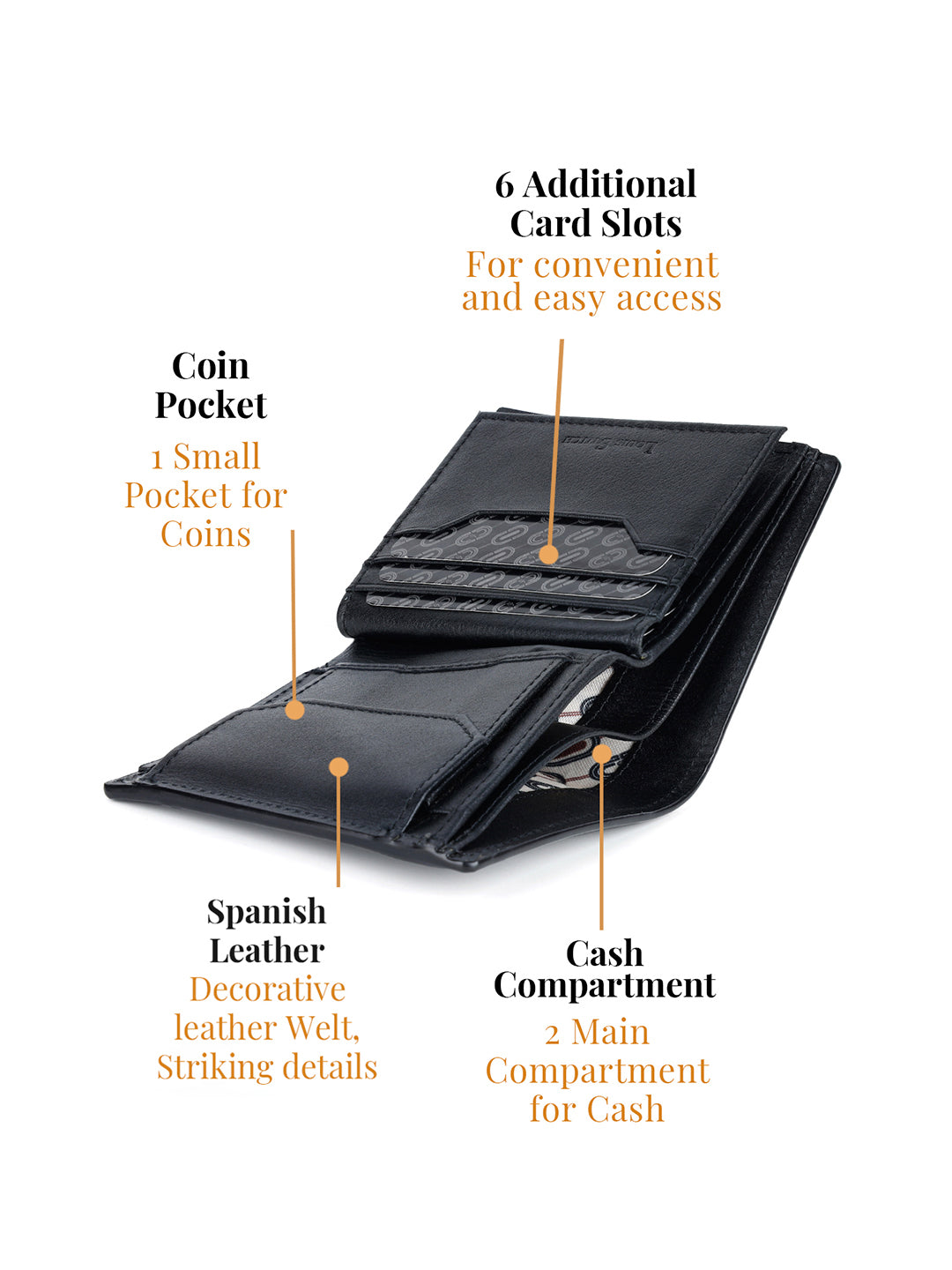 Spanish Leather Men's Black Bifold Wallet with RFID Protection