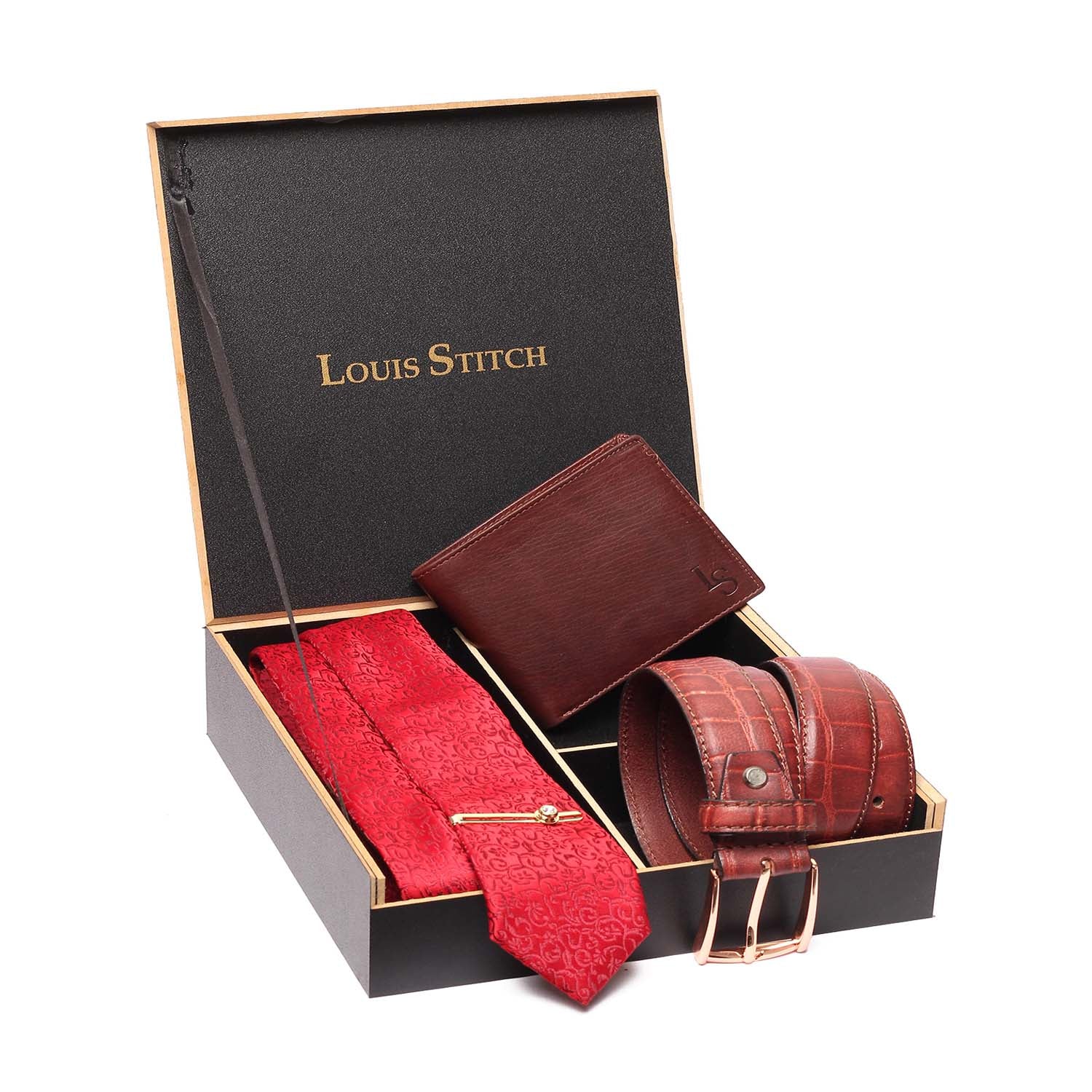 Buy LOUIS STITCH Men's Italian Silk Necktie Leather Wallet Belt ...