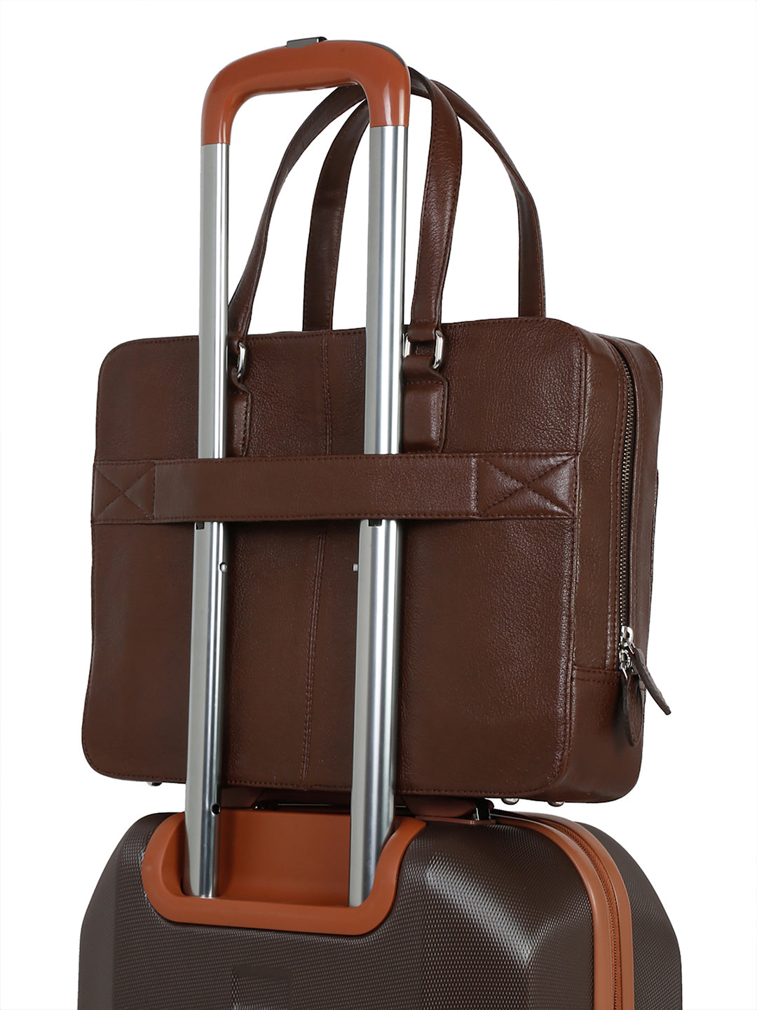 Men's Brown Italian Leather Laptop Bag Multifunctional Executive Briefcase with Shoulder Strap