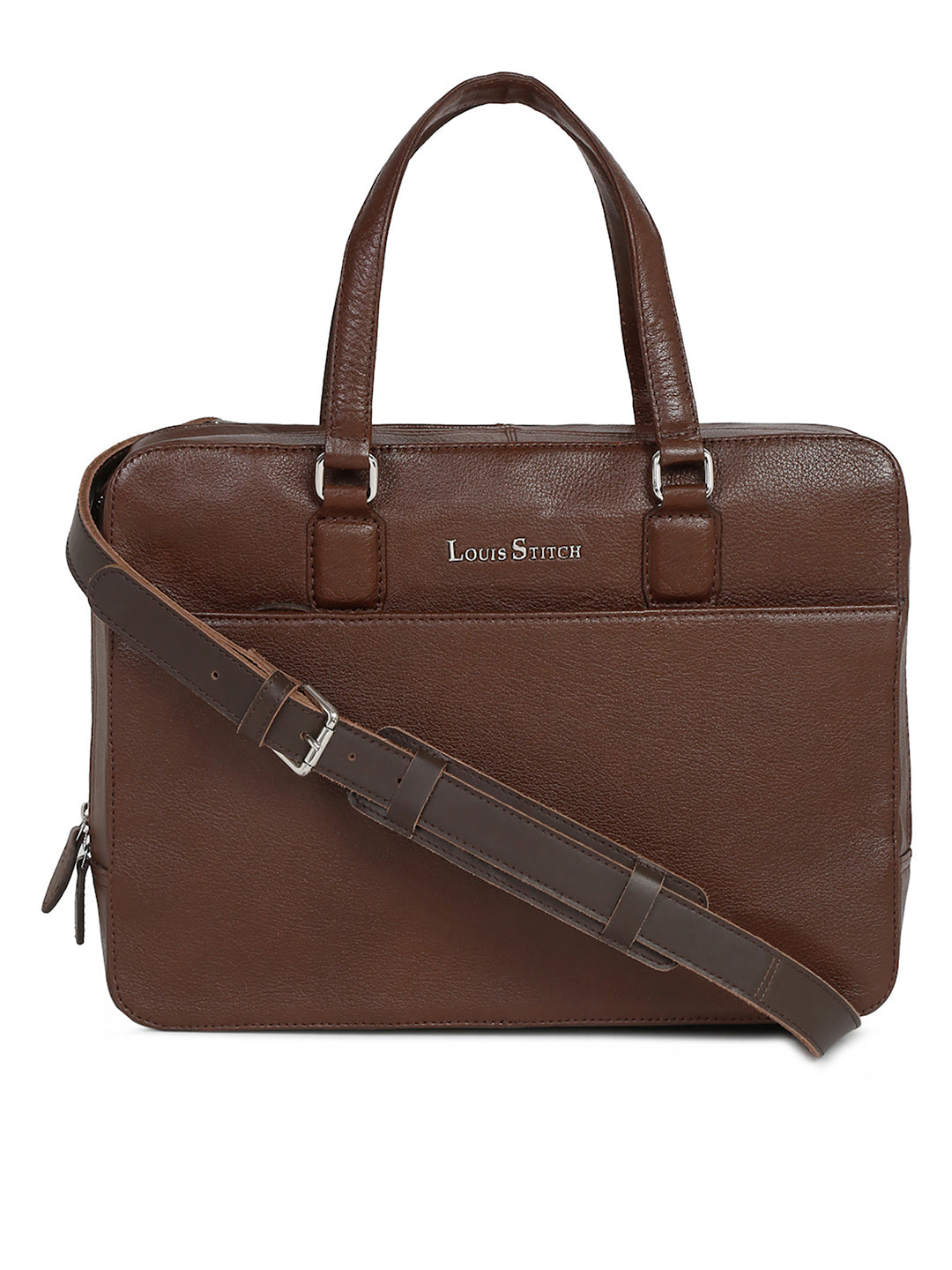 Men's Brown Italian Leather Laptop Bag Multifunctional Executive Briefcase with Shoulder Strap