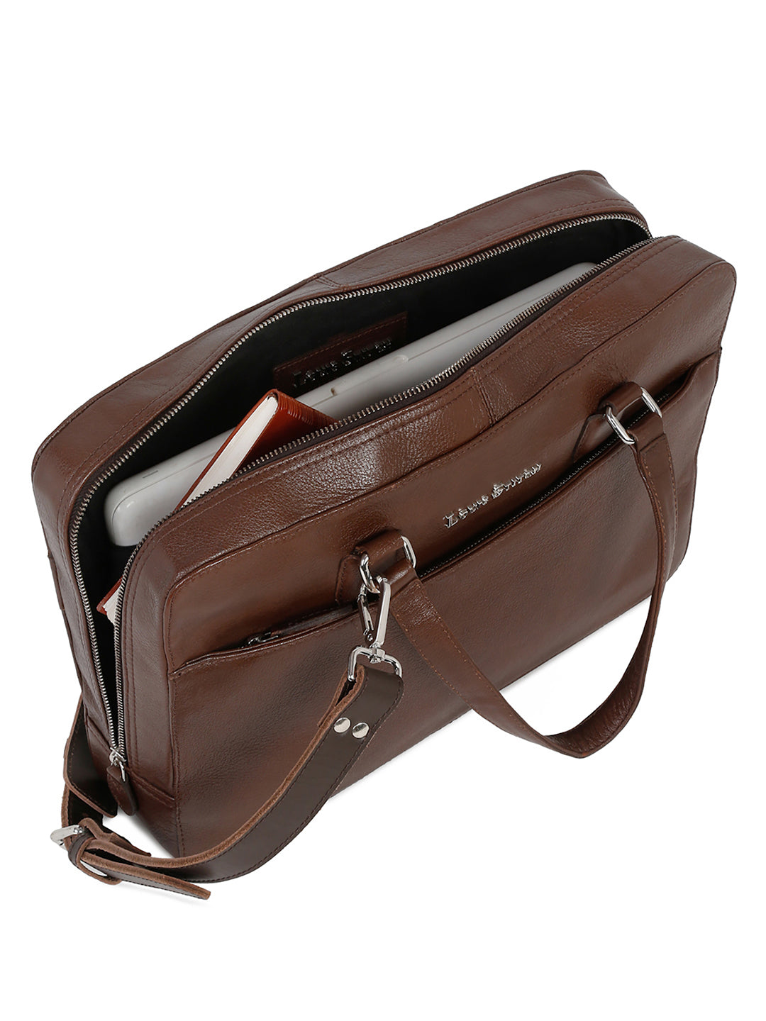 Men's Brown Italian Leather Laptop Bag Multifunctional Executive Briefcase with Shoulder Strap