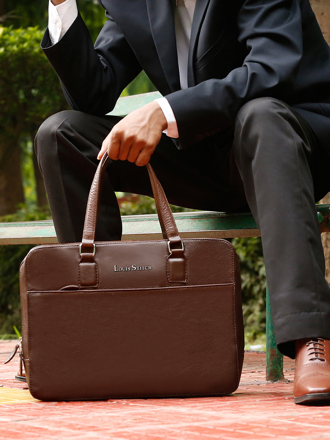 Men's Brown Italian Leather Laptop Bag Multifunctional Executive Briefcase with Shoulder Strap