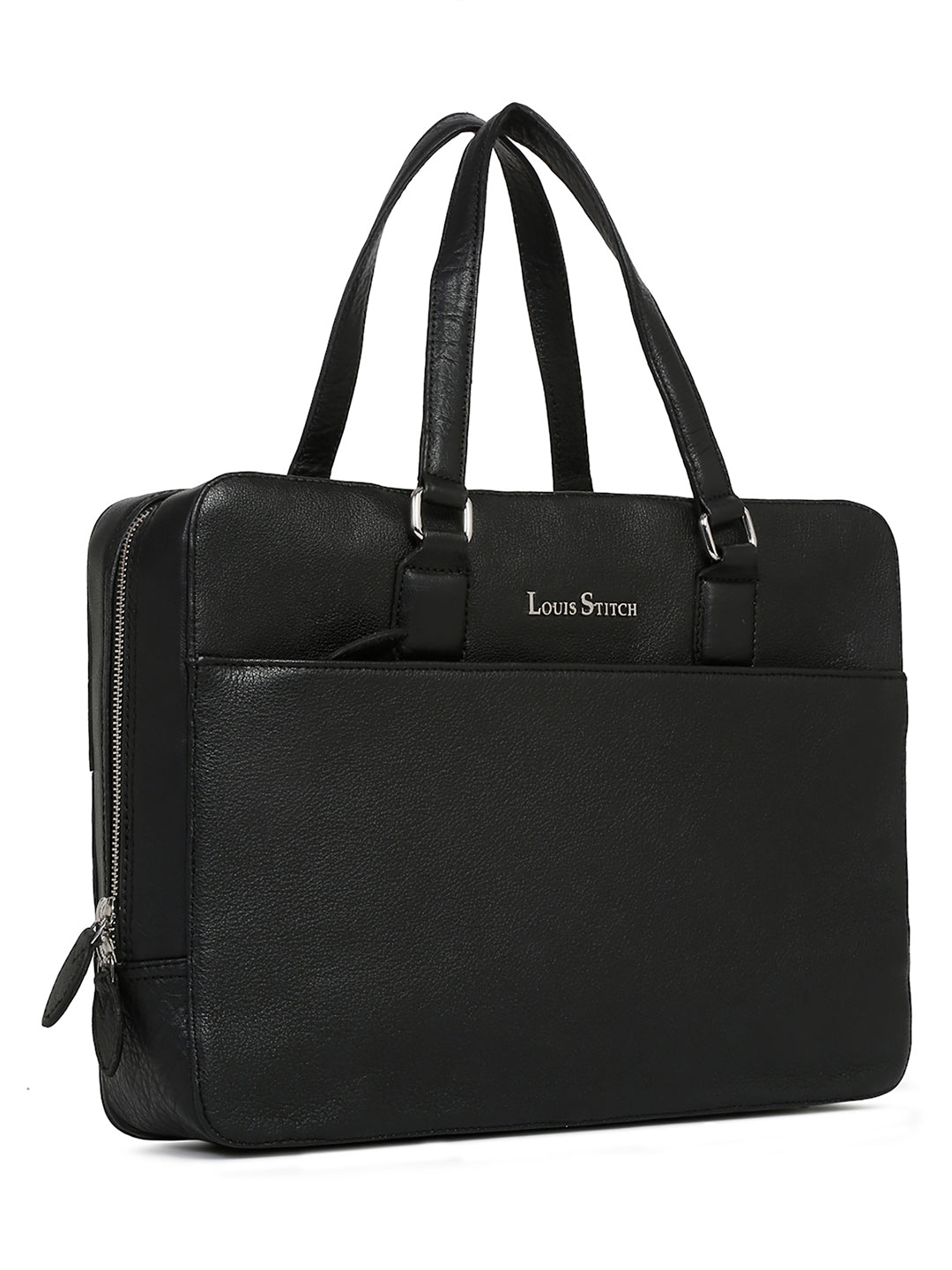 Men's Black Italian Leather Laptop Bag Multifunctional Executive Briefcase with Shoulder Strap