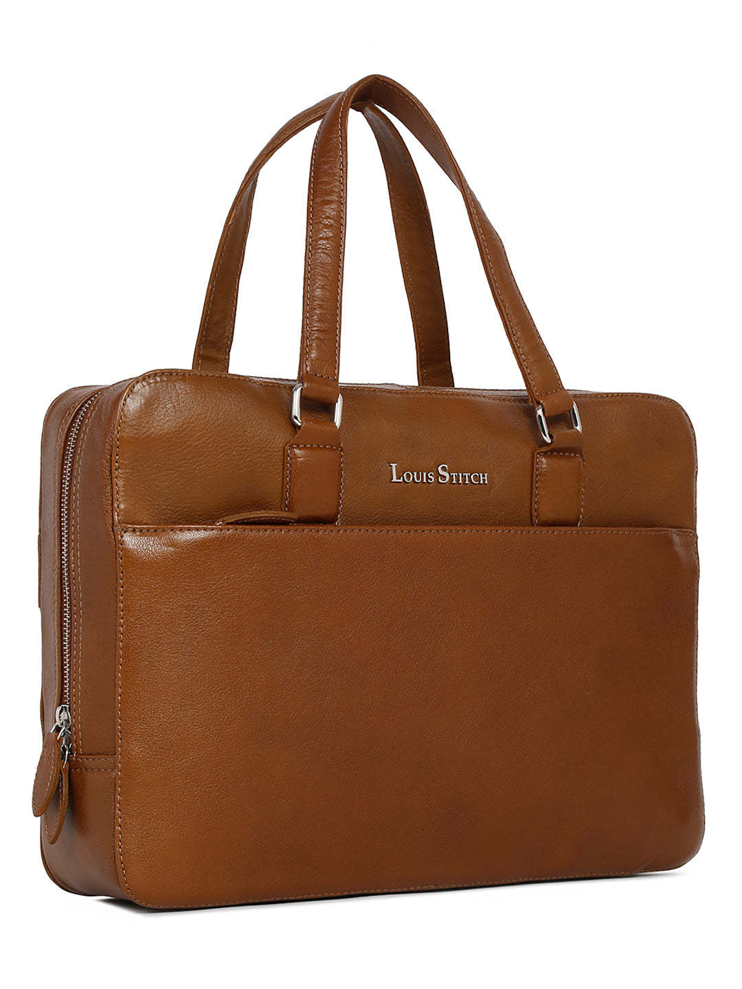 Men's Tan Italian Leather Laptop Bag Multifunctional Executive Briefcase with Shoulder Strap