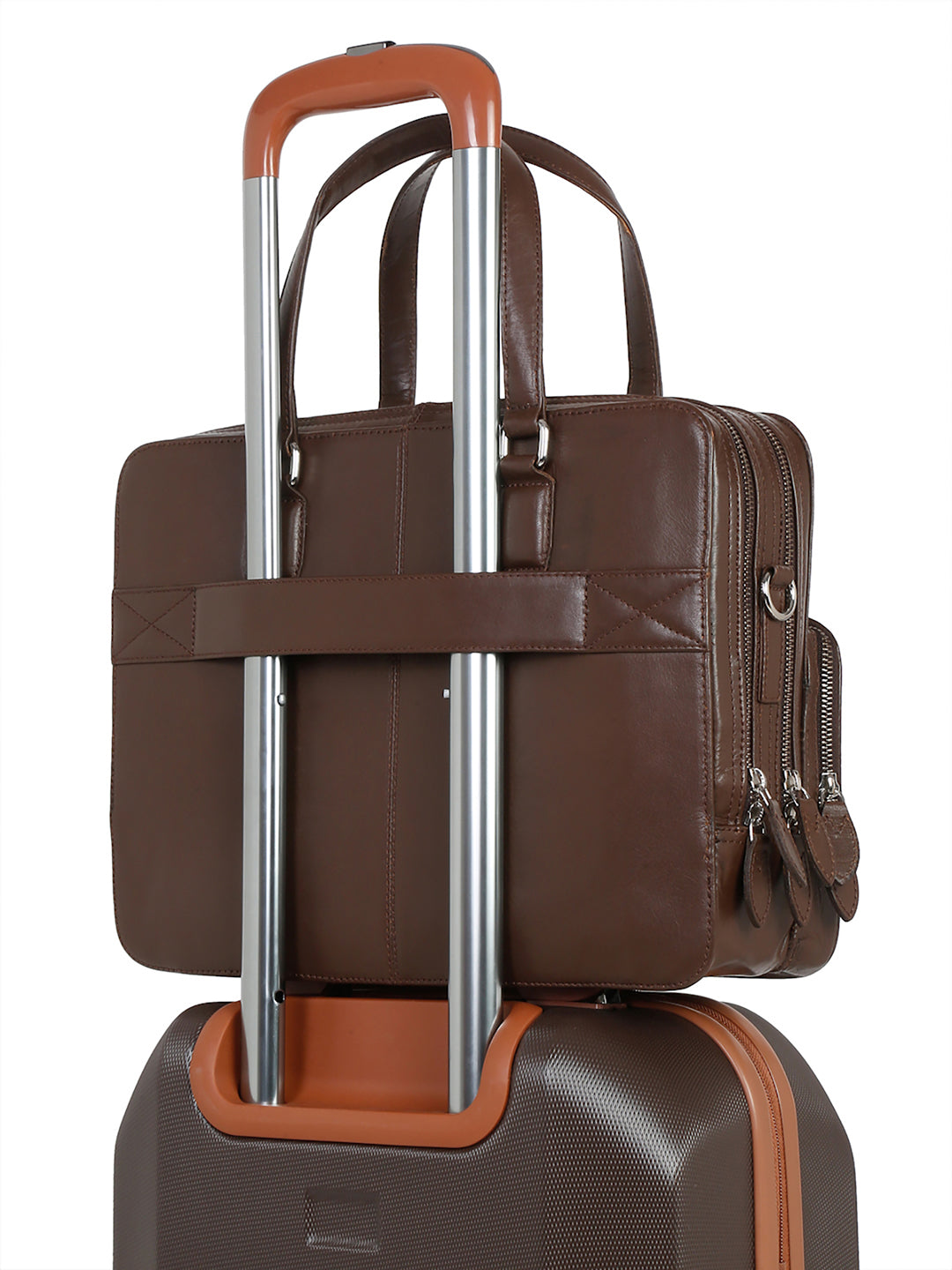 Men's Brown Italian Leather Laptop Bag Multifunctional Executive Briefcase with Shoulder Strap