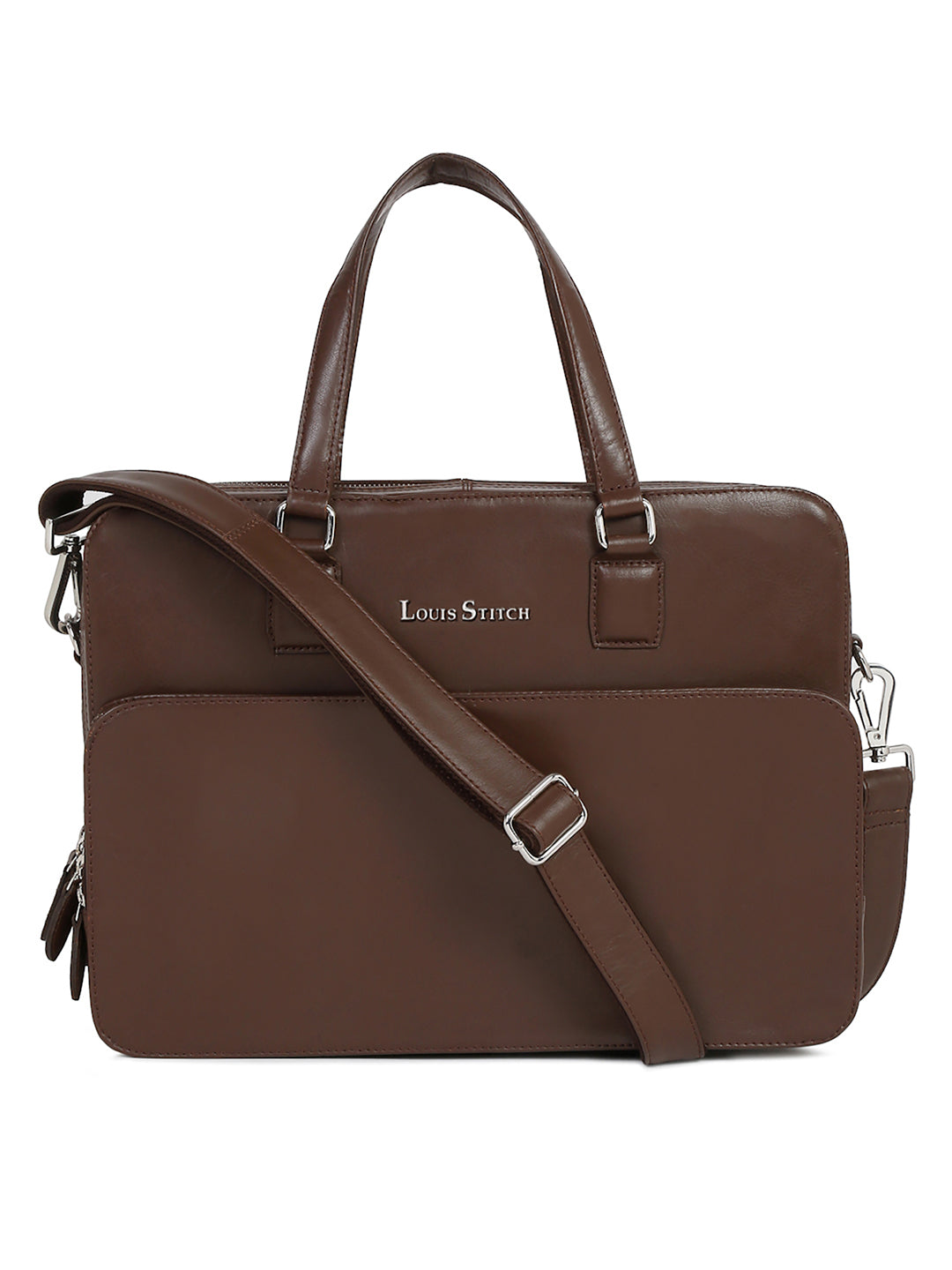 Men's Brown Italian Leather Laptop Bag Multifunctional Executive Briefcase with Shoulder Strap