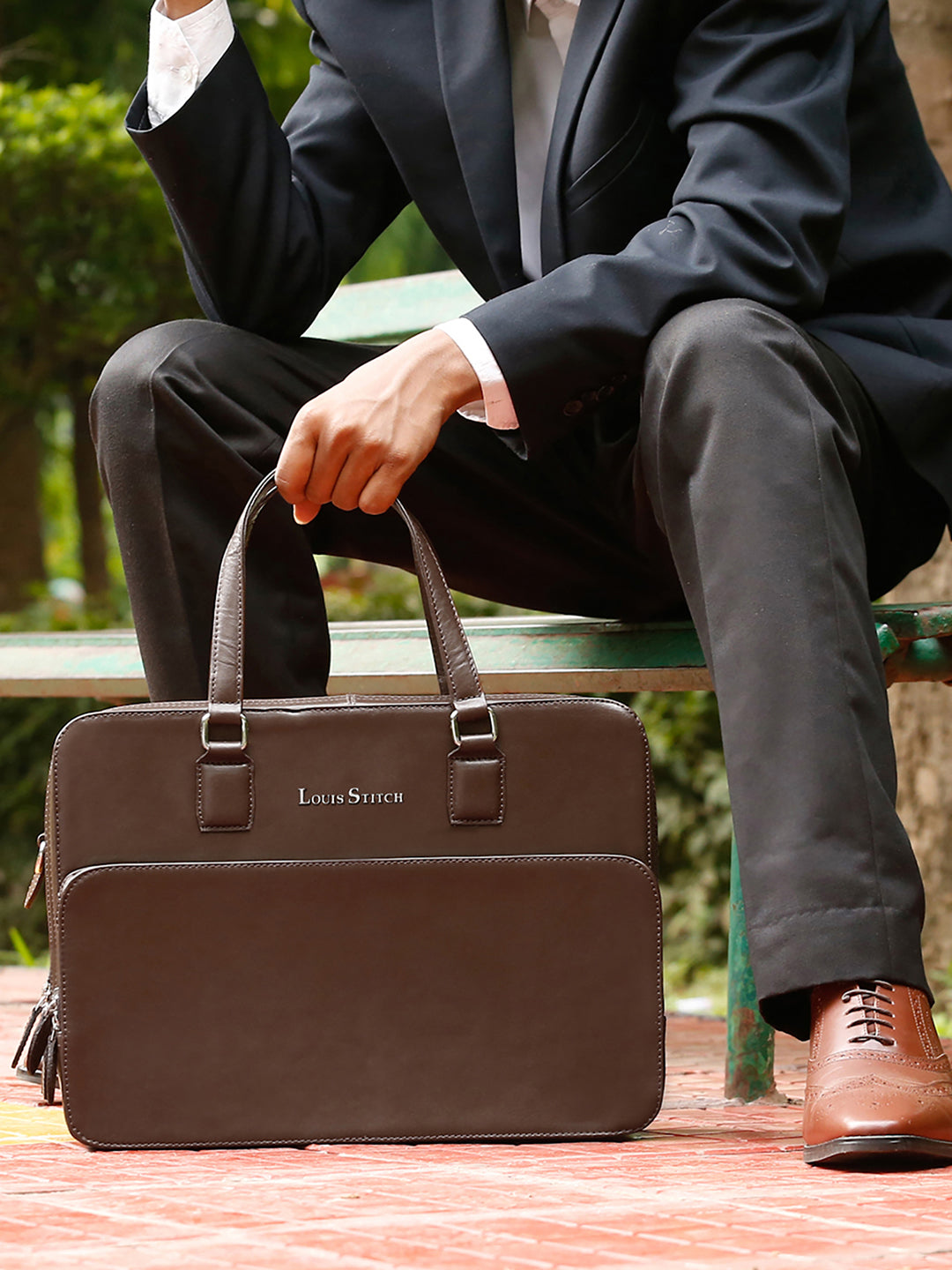 Men's Brown Italian Leather Laptop Bag Multifunctional Executive Briefcase with Shoulder Strap