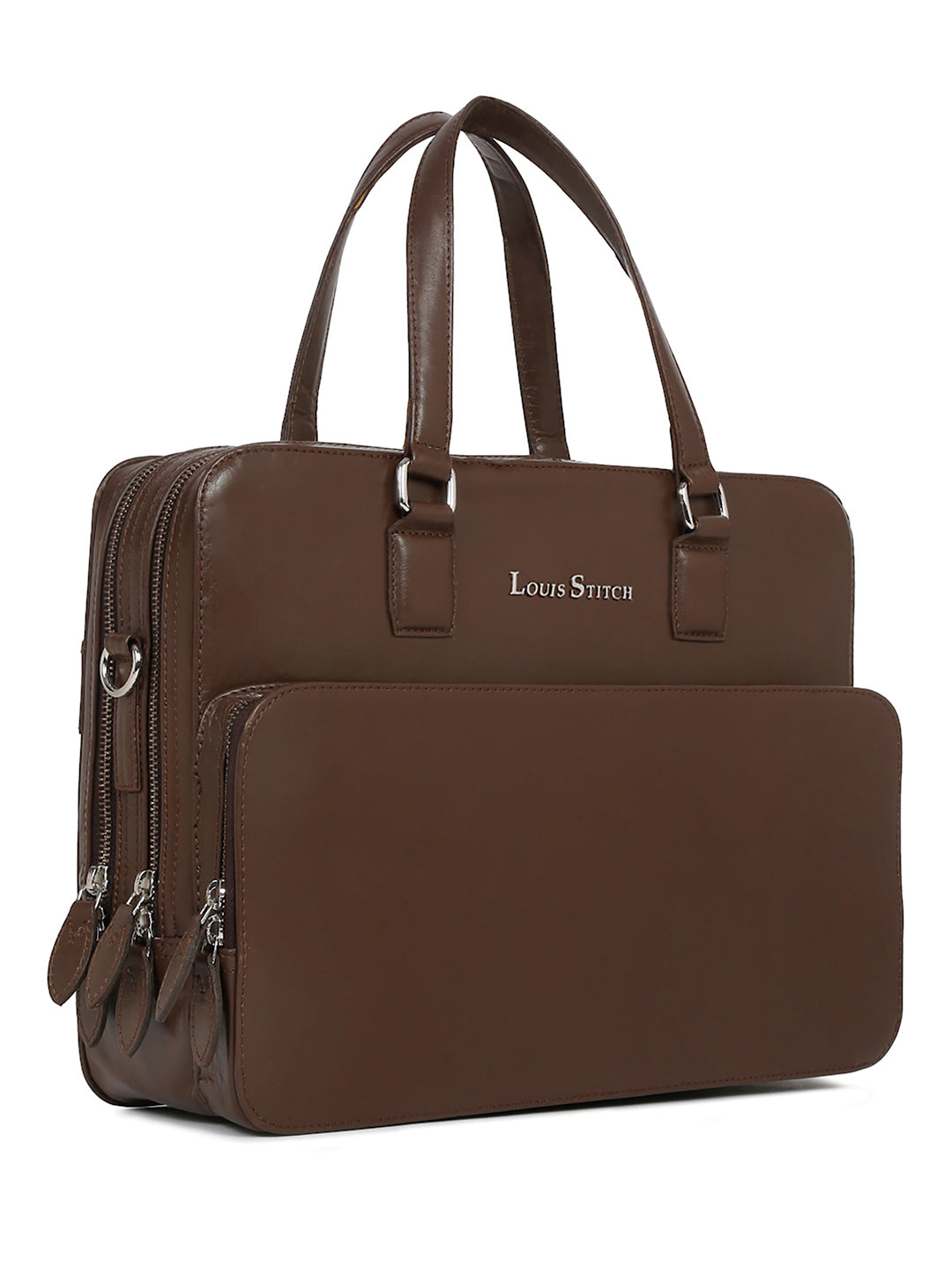 Men's Brown Italian Leather Laptop Bag Multifunctional Executive Briefcase with Shoulder Strap