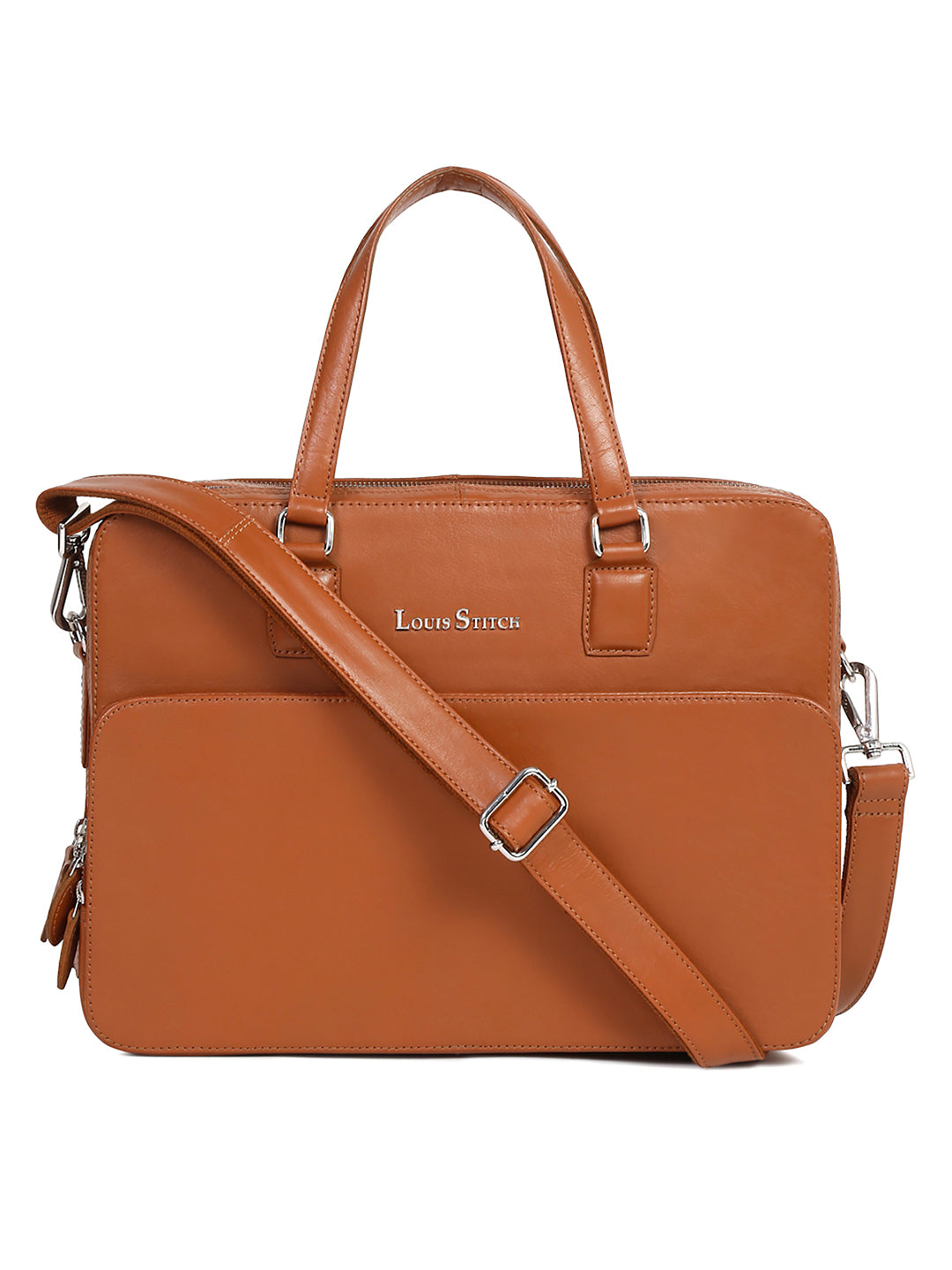 Men's Tan Italian Leather Laptop Bag Multifunctional Executive Briefcase with Shoulder Strap